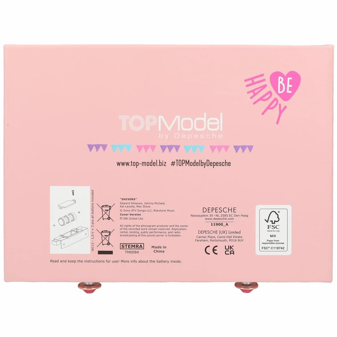 Depesche TOPModel Cosy-Pequeño Rosa Joyero con Motivo de Alpaca y Modelo, Abre con Código de Sonido, Espejo Tapa abatible Multicolor
