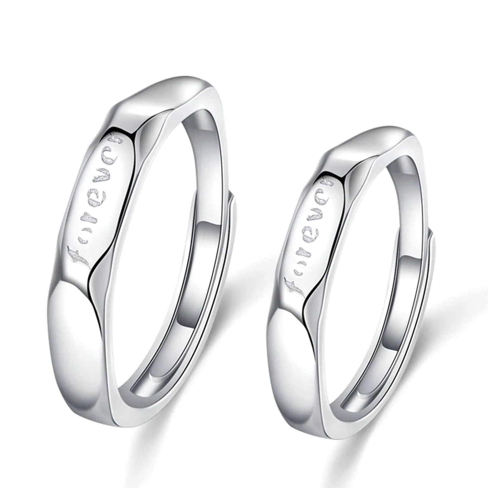 Anillos de promesa para parejas adolescentes, anillos de plata de ley modernos con plata grabada para siempre, anillo ajustable para regalo, Adjustable, Sin piedras preciosas