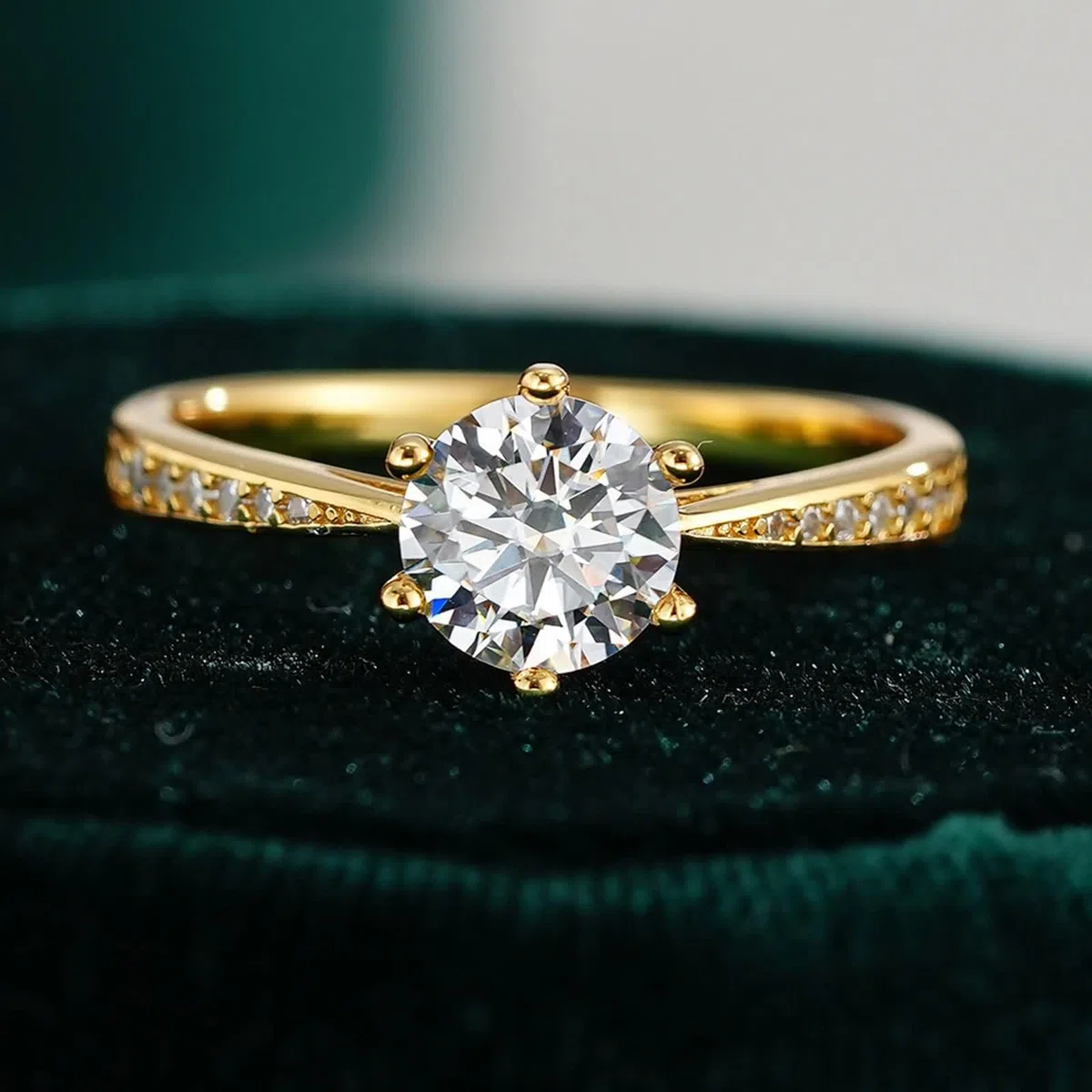 KnSam Anillo de compromiso auténtico Au 375/585/750 de oro, 6 garras con diamante creado en laboratorio, oro amarillo de 9 K/14 K/18 K, talla 47 – 65
