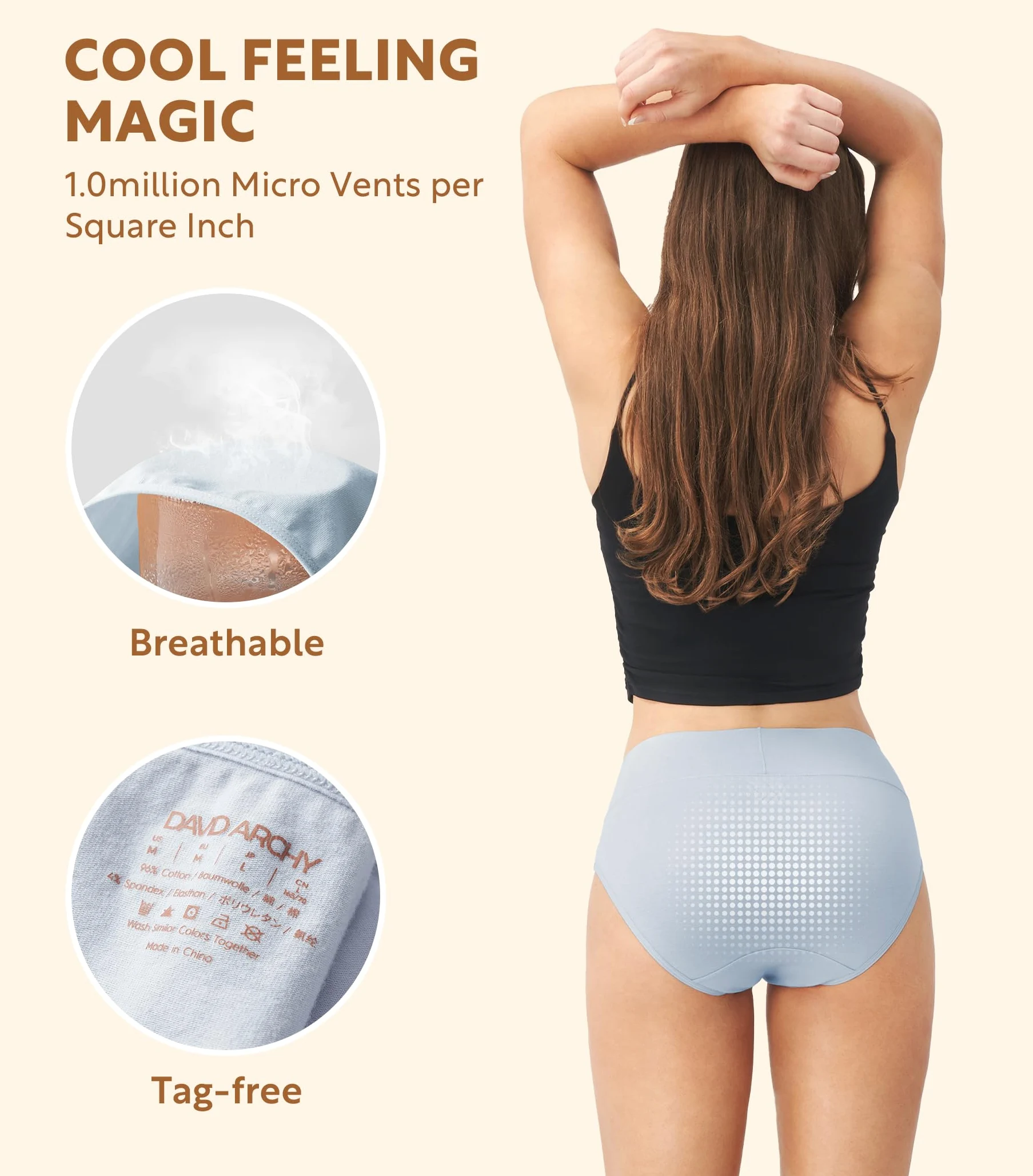 DAVID ARCHY Ropa interior de algodón de cintura alta para mujer, bragas con control de abdomen, cobertura completa, paquete de 4 unidades, talla regular y grande