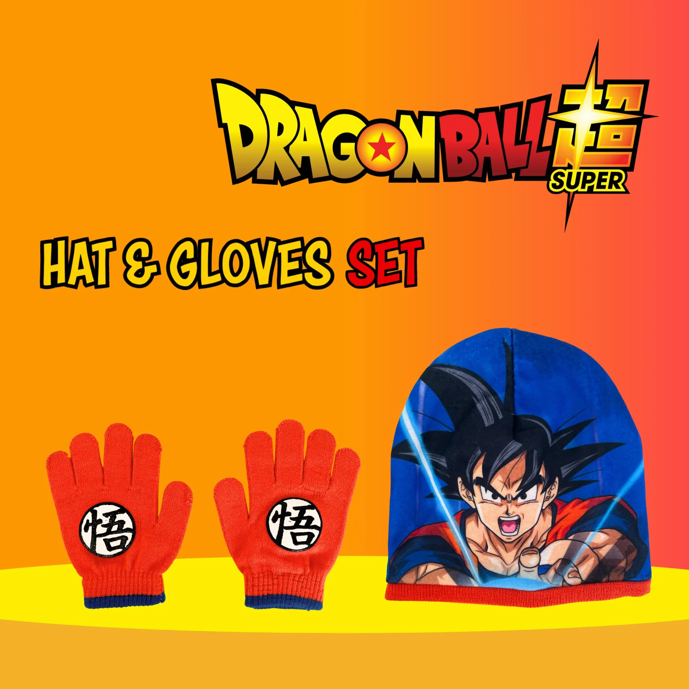 Dragon Ball Z Gorro y Guantes para Niño, Conjunto de Invierno Infantil Diseño Goku, Regalo para Niños