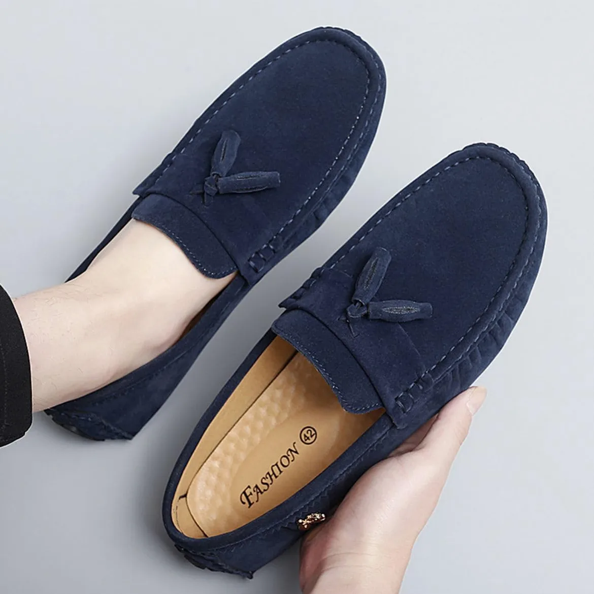 Hombres Elegante Hebilla Mocasines Comodidad Ante Zapatos de Conducir Estiloso Pantuflas Holgazanes Slip On Verano Plano Cuero Zapatos de Conducción 38-49 EU