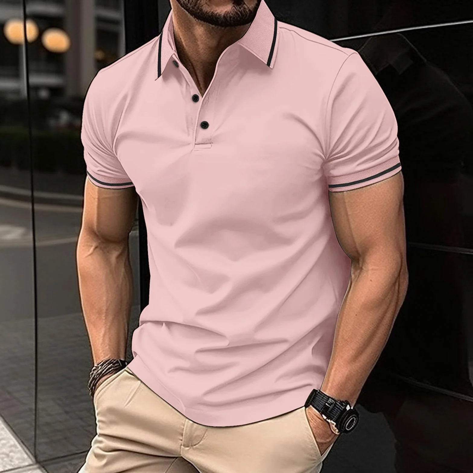 Polo de manga corta para hombre ajuste regular cuello acanalado golf tenis talla grande