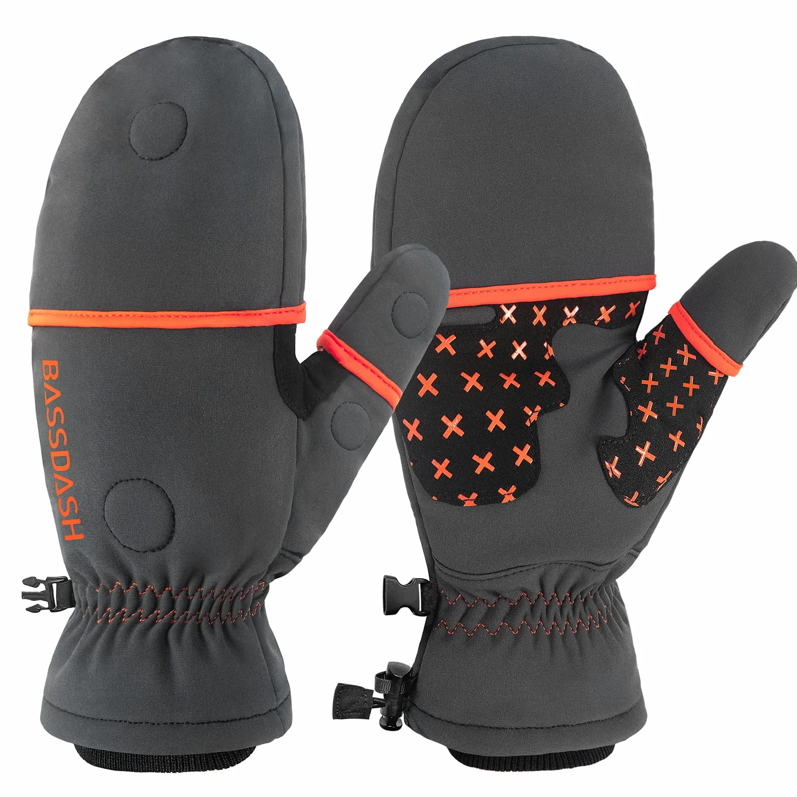 Bassdash WinteFlex Guantes de Invierno Manoplas Convertibles para Pesca en Hielo para Clima frío sin Dedos Resistentes al Agua para Hombres Mujeres Caza fotografía Senderismo