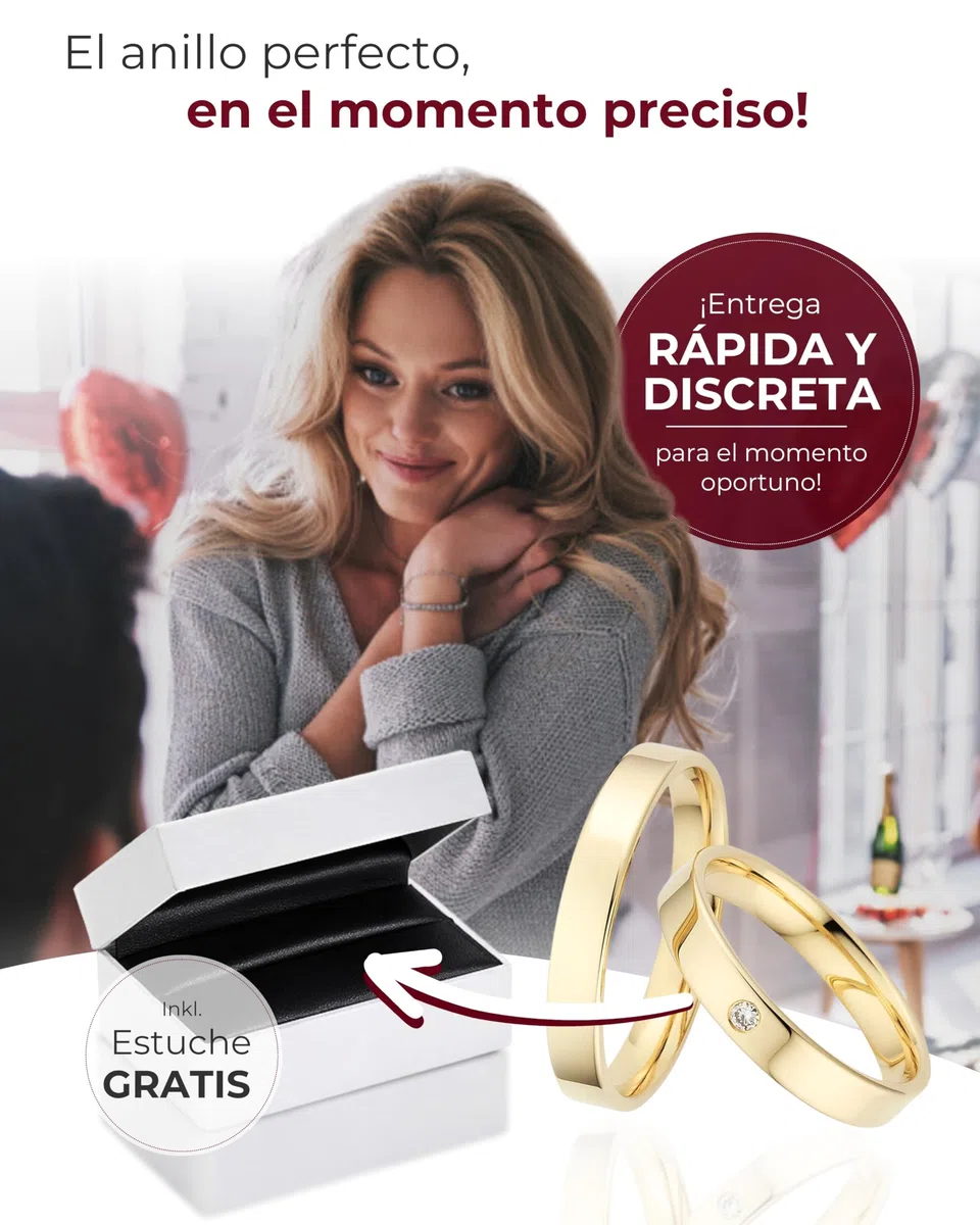 123traumringe Alianzas de oro amarillo de 8 quilates (333) | Anillos de pareja con diamante y estuche | Alianzas grabables de 3 mm de ancho y 1,3 mm de grosor | Tallas 50-72 mm | P18