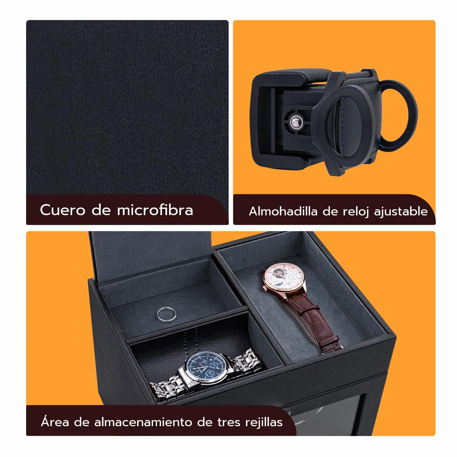 Mcbazel Abridor Automático de Relojes Multifuncional 2 Relojes Pantalla LED Caja Almacenamiento Joyería Motor Silencioso Negro