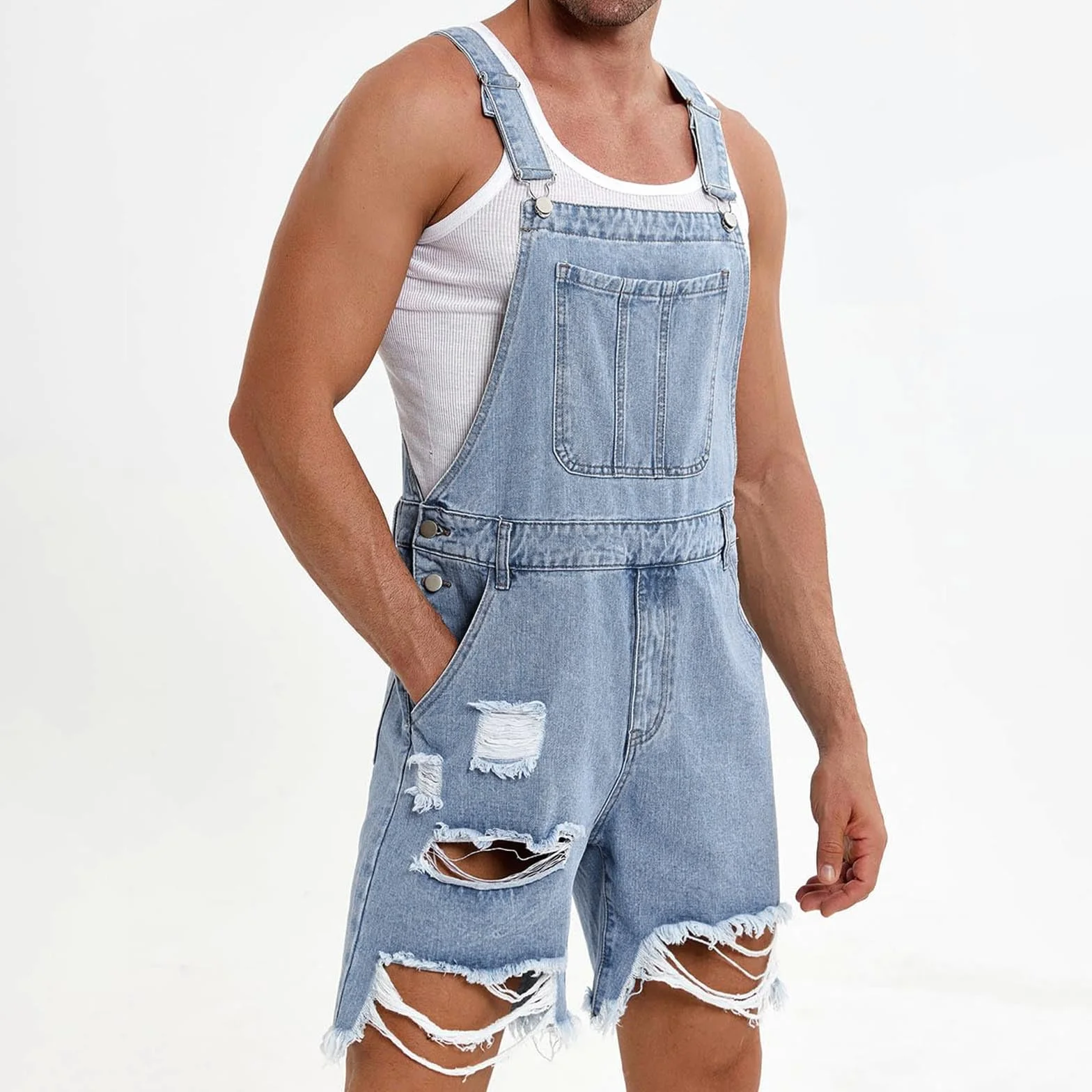 HAOLEI Peto Vaquero Hombre, Mono Vaquero Corto Jumpsuit Bolsillos Casual Mezclilla