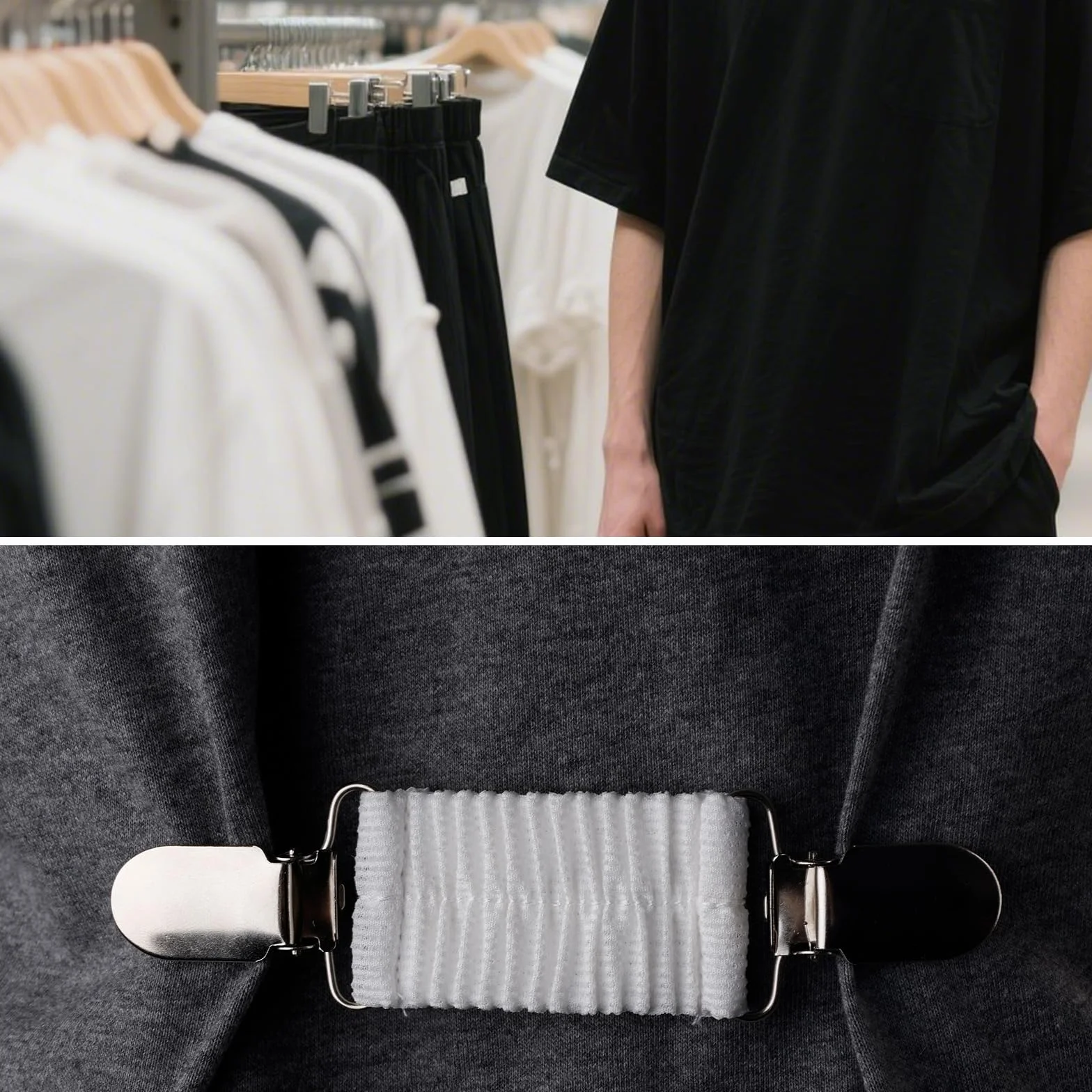 Mikovivi 4uds Pinzas para Vestido con Cincha Trasera, Cinturilla Elástica Ajustable de Poliéster con Clips para Mujer Que Ajusta la Ropa Vestidos y Suéteres Shawls (4 Colores)