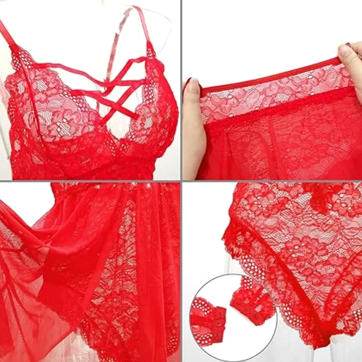 XHYRHTS Babydoll de lencería Sexy de Talla Grande para Mujer, camisón de Encaje, Ropa Interior de negligé, Ropa de Dormir de una Pieza, camisón para Mujer