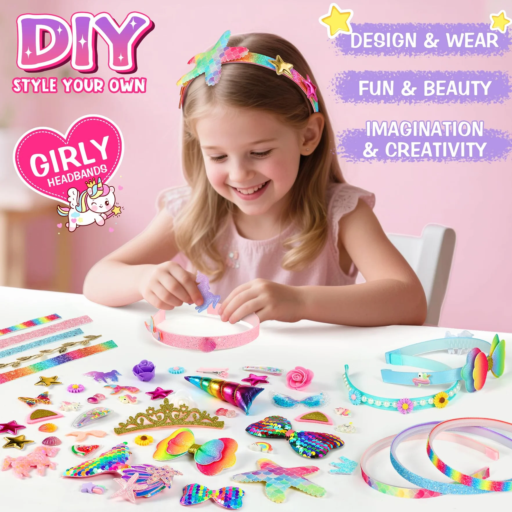 Pourbibi Kit 10 Diademas Para Niñas Manualidades Accesorios Cabello Juguetes Regalo 3-8 Años