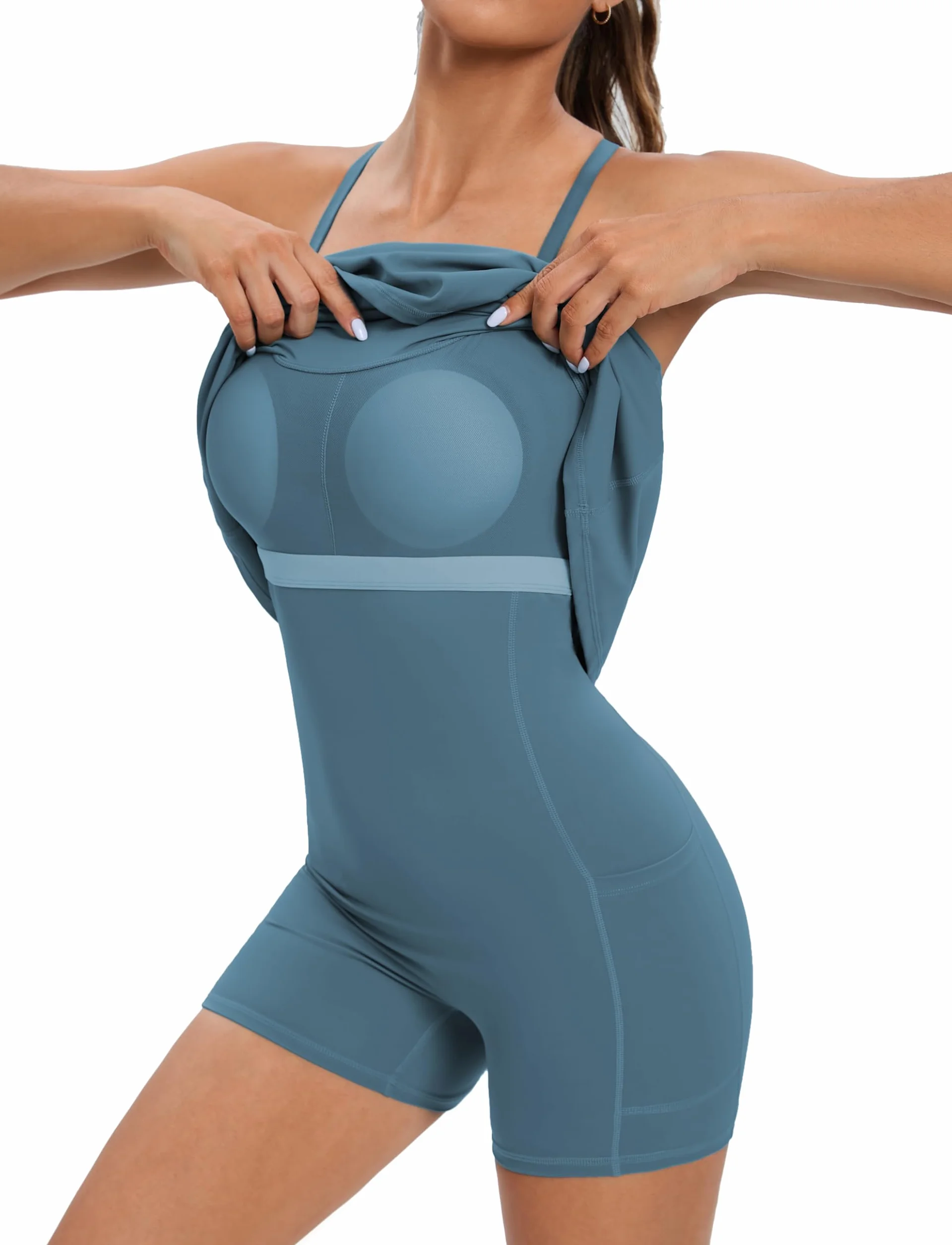 Timuspo Vestido de tenis para mujer con pantalón y sujetador integrado, tirantes ajustables y bolsillos