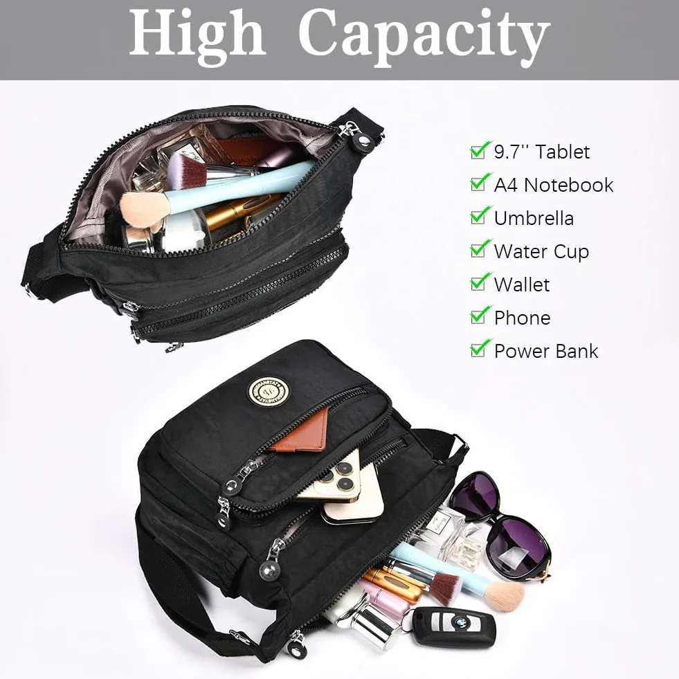 Aucuu Bolso Bandolera Mujer, Impermeable Nailon Crossbody Bolso, Grande Crossbody Bolsos con Correa Ajustable, Múltiples Bolsillo, para Viajar, Escuela, Compras, Trabajo