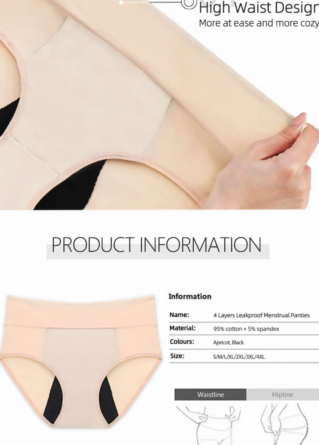 Bragas Mujer Algodon Bragas menstruales de Mujer a Prueba de Fugas absorbentes de Cintura Alta de algodón de 2/4 Uds Bragas menstruales de 4 Capas