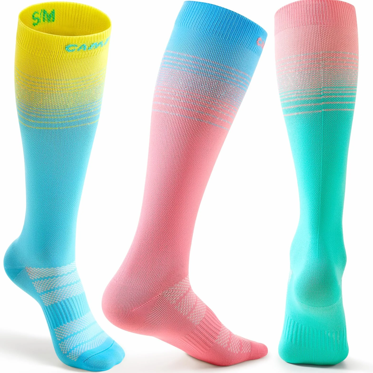 CAMBIVO Medias de Compresión Mujer Hombre 3Pares, Calcetines Compresion 15-20mmHg, Transpirables Calcetines Largos, Compression Socks para Deporte, Running, Ciclismo, Viajar en Avión, Enfermera, Moda
