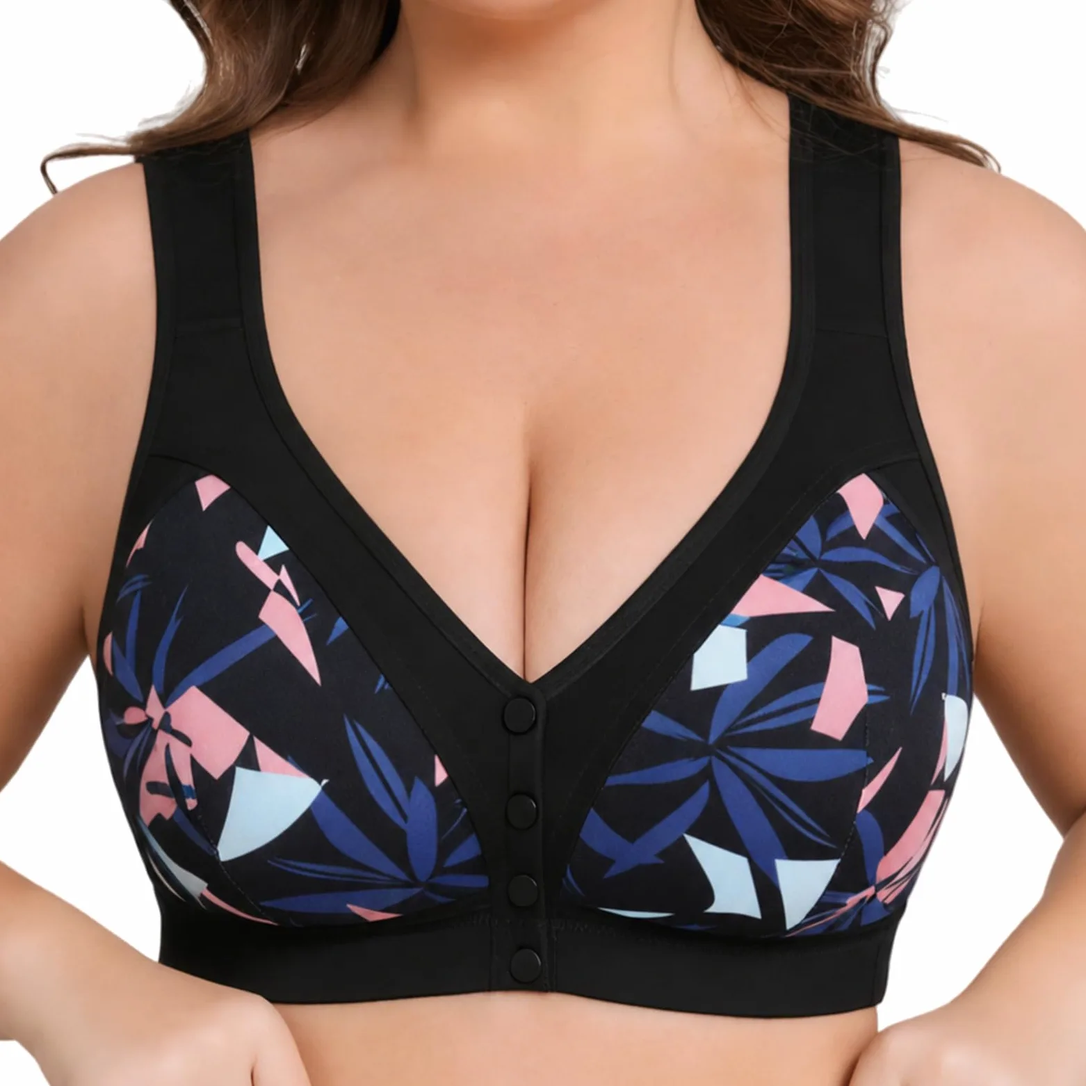 Pack De 4 Sujetadores Sin Aros para Mujer, Ropa Interior Cómoda con Cierre Delantero Y Relleno, Top Tallas Grandes Y Personas Mayores, Diseño Diario Sin Costuras Floral