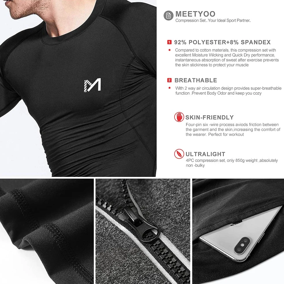 MEETYOO Kompressionsshirt Herren Set Kompressionsshirt Herren Set Hombre (Pack de 4)