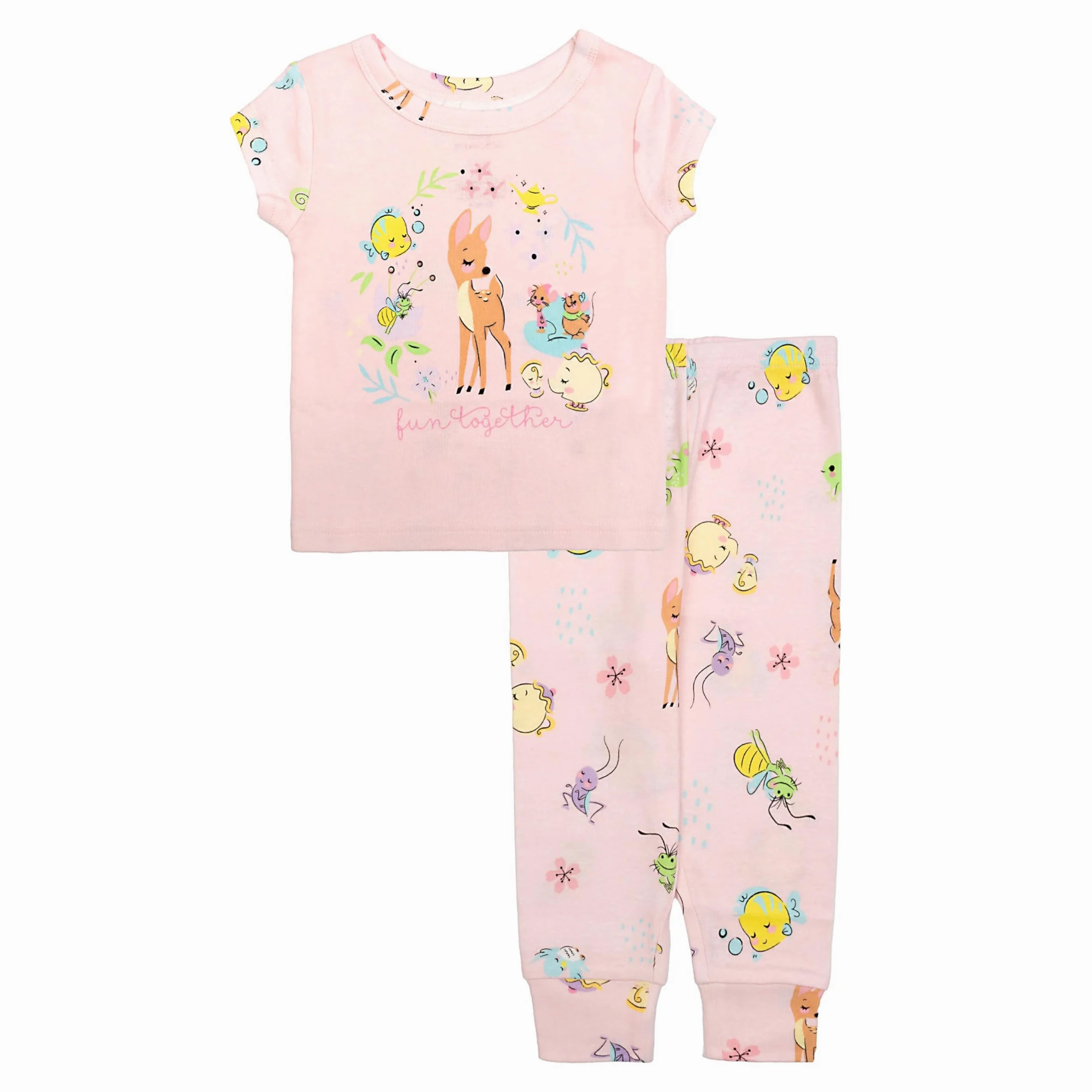 Disney Conjunto de pijama de algodón de 2 piezas, suave y bonito para niños, conjunto de pijama para niñas
