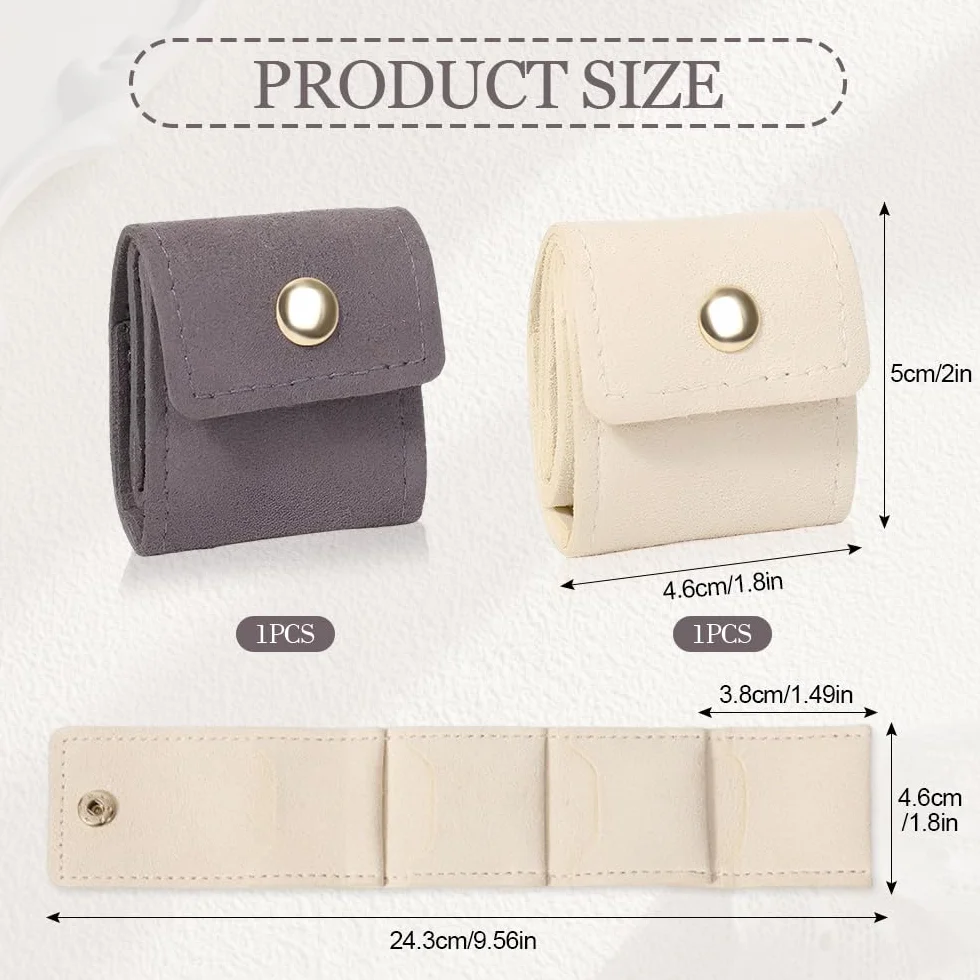 2 Piezas Mini Bolsa para Joyas,Organizador Joyas Viaje Enrollable,Travel Jewelry Bag,Bolsa Almacenamiento Joya,Organizador Bisuteria Con Hebilla para Pendientes, Collares, Pulseras (Beige+Gris)