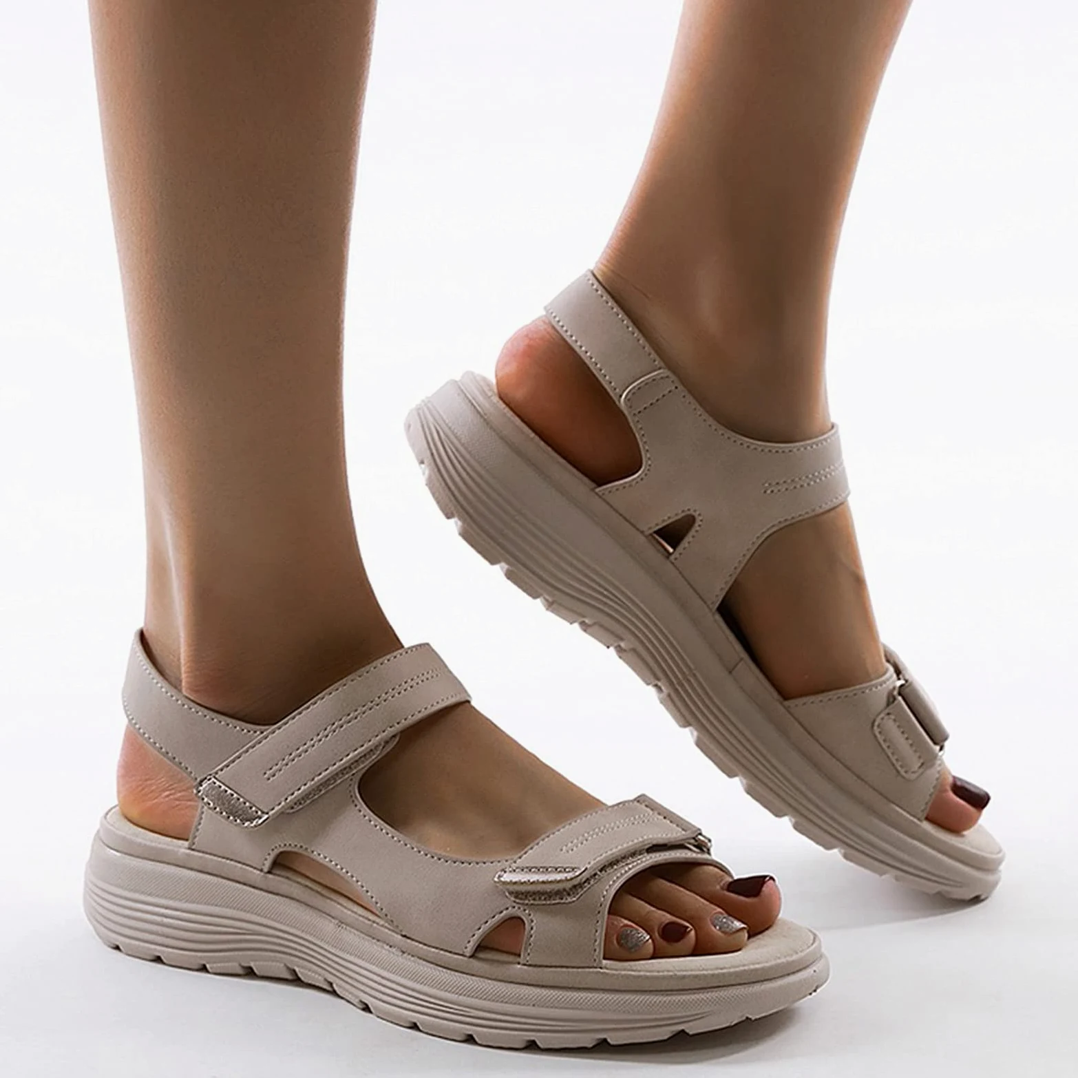 Sandalias para Caminar para Mujer Sandalias de Playa Cómodas con Punta Abierta y de Piel Sintética de Verano Sandalias Ortopédicas para Mujer,Gris,US8/EU39