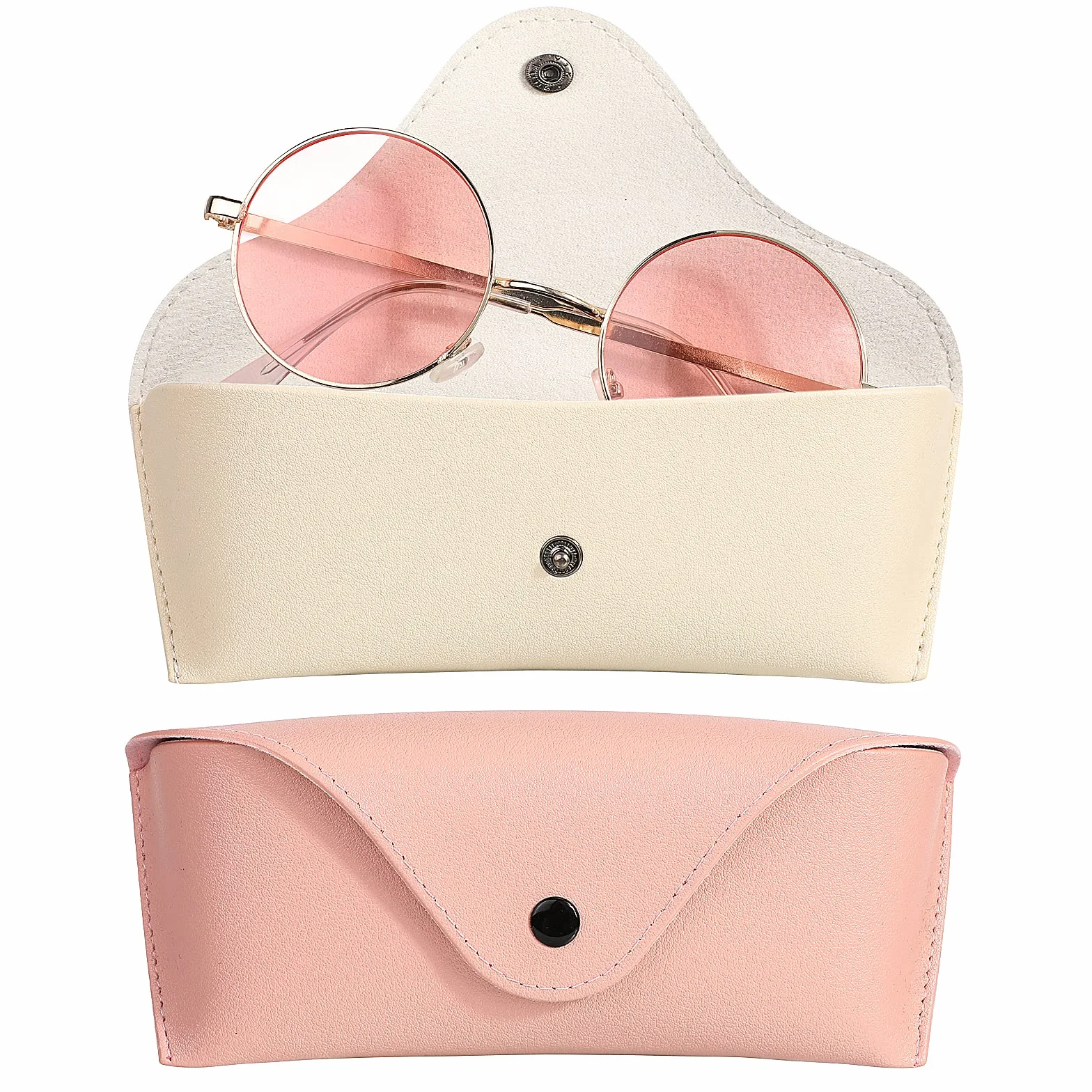 Estuche para Gafas Hifot de PU Cuero 2 Piezas Rosa y Blanco