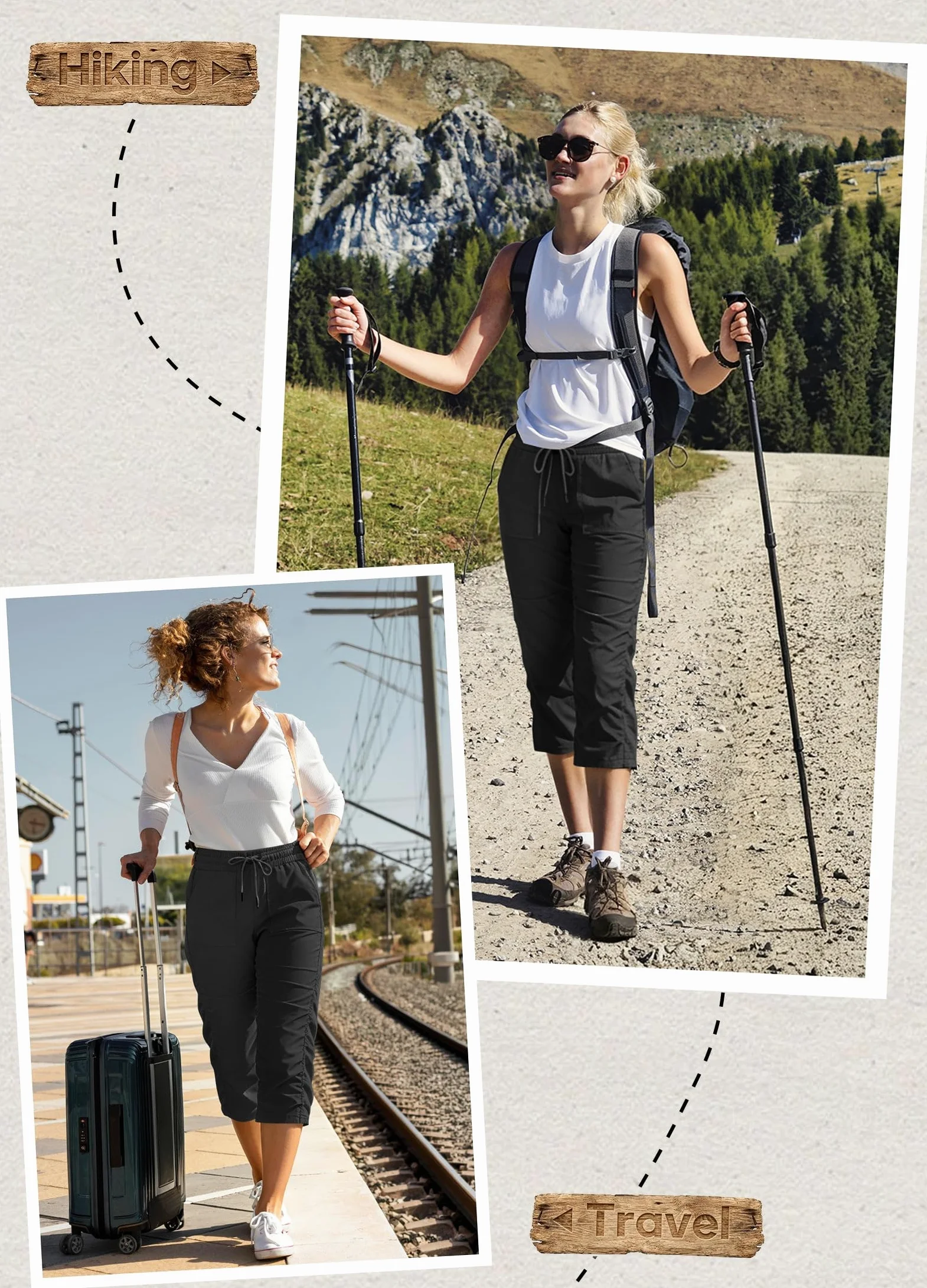 Willit Pantalones de viaje capris de secado rápido para mujer, ligeros, tejidos a rayas, para senderismo, entrenamiento, pantalones casuales con bolsillos