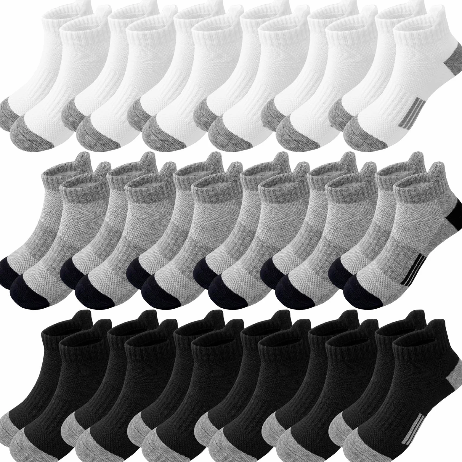 Bemeol Calcetines para niños, 18 pares de calcetines de tobillo para correr, atléticos, calcetines de tobillo de corte bajo para niños pequeños y grandes (10-14 años)