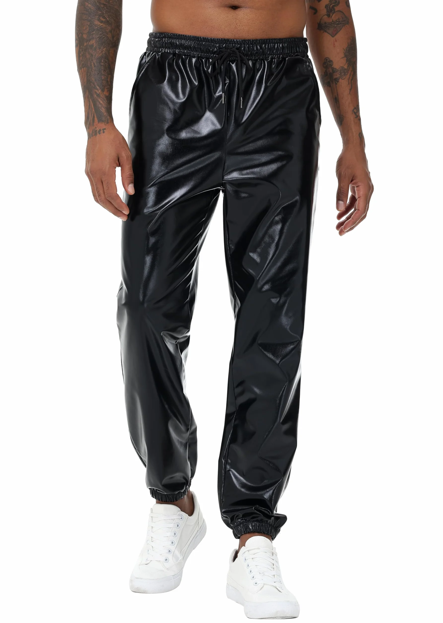 Pantalones Deportivos para Hombre Plateado Brillante Metálico Hip Hop Discoteca