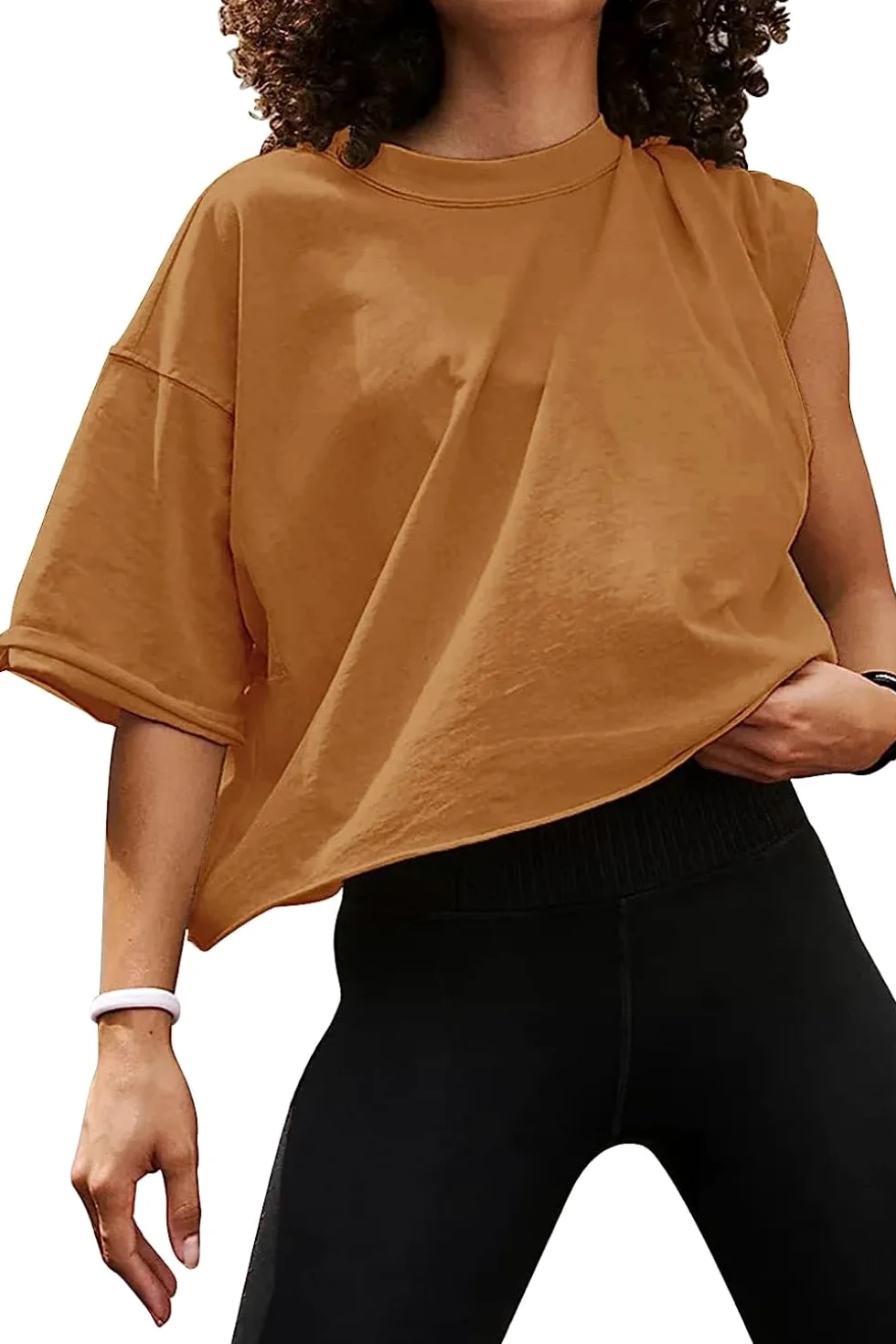 Carpetcom Camisetas de entrenamiento de gran tamaño para mujer, manga corta, hombros caídos, casuales, holgadas, para gimnasio, yoga, atlética