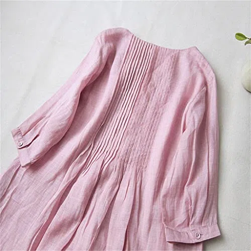 Vestido de Mujer de Verano Falda de Lino de Primavera y Verano de Túnica Plisada de Longitud Media Plisada de órgano (Color : Purple, Size : 2XL)