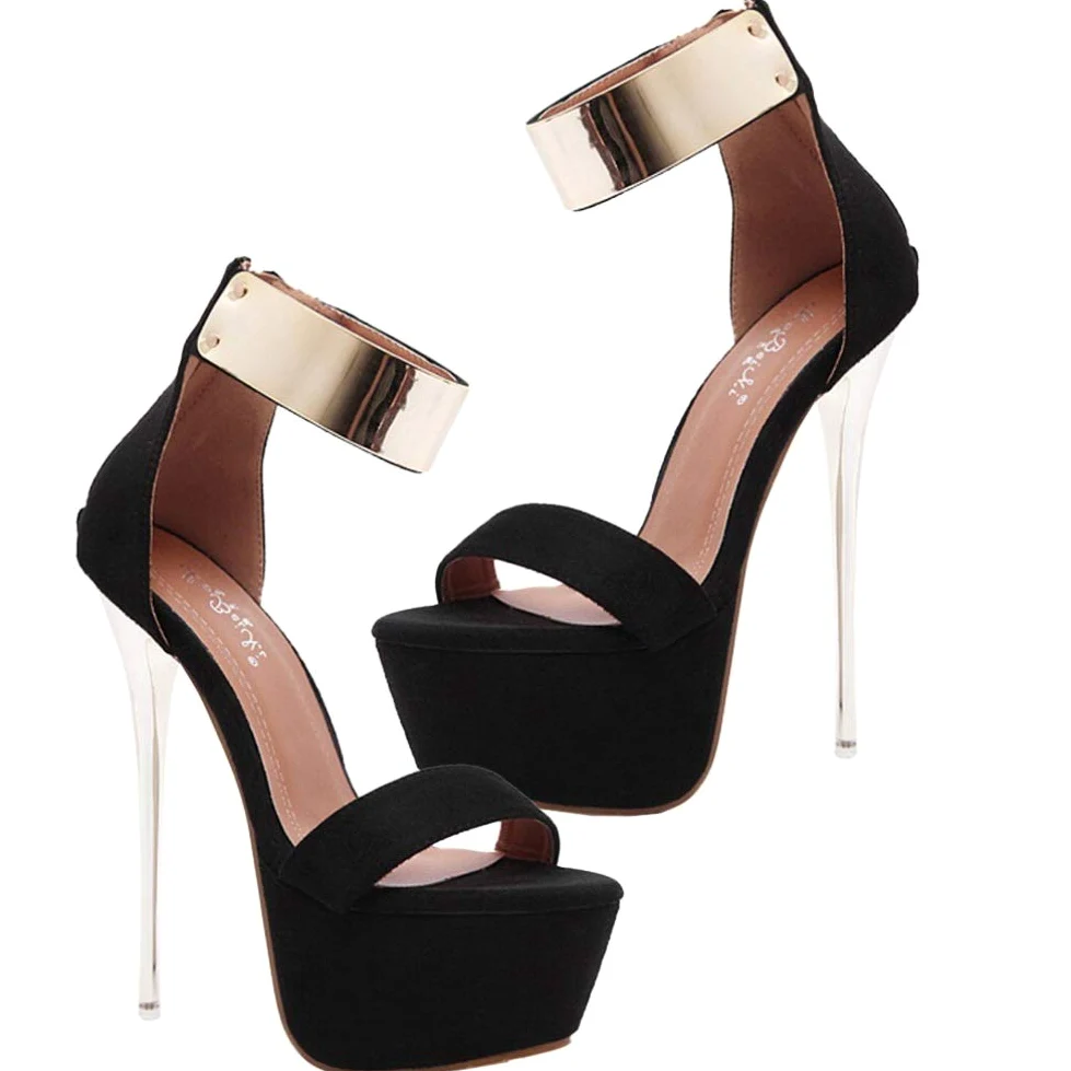 Holibanna Zapatos de tacón mujer 16 cm tacón de aguja alto zapato mujer correa tobillo abierto tacón de aguja alto plataforma fiesta (36EU)