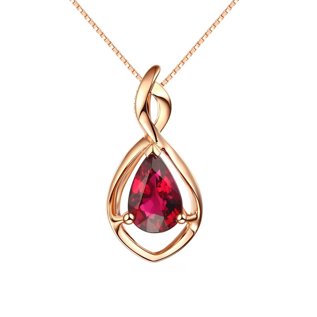AMDXD Collar para mujer en oro rosa de 18 quilates/750 con turmalina de 0,87 ct, colgante de cadena para mujer, oro rosa, regalo de 2 años