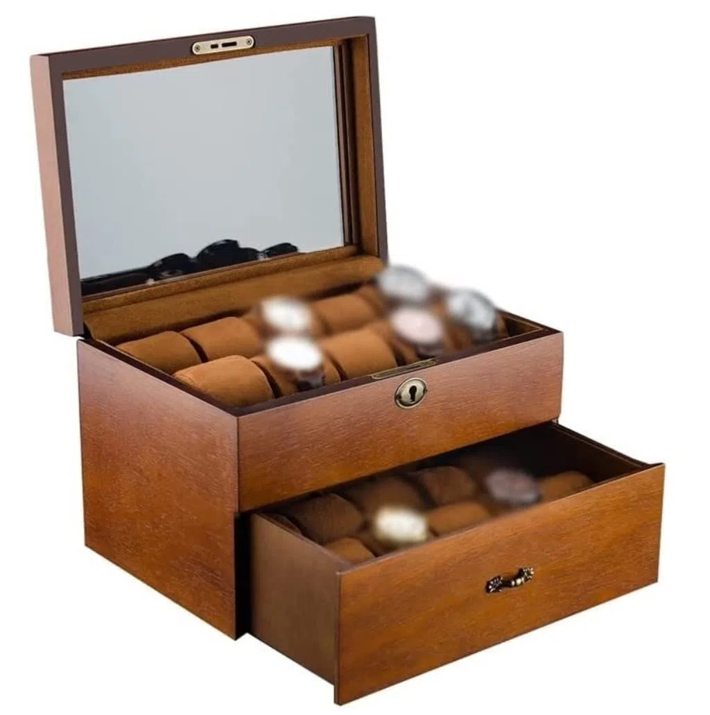 XBTGS Caja organizadora de relojes con 20 ranuras, caja de almacenamiento de joyas de reloj de doble capa, cajas de madera para hombres y mujeres, cajas de almacenamiento de relojes, A, A, A, A y A