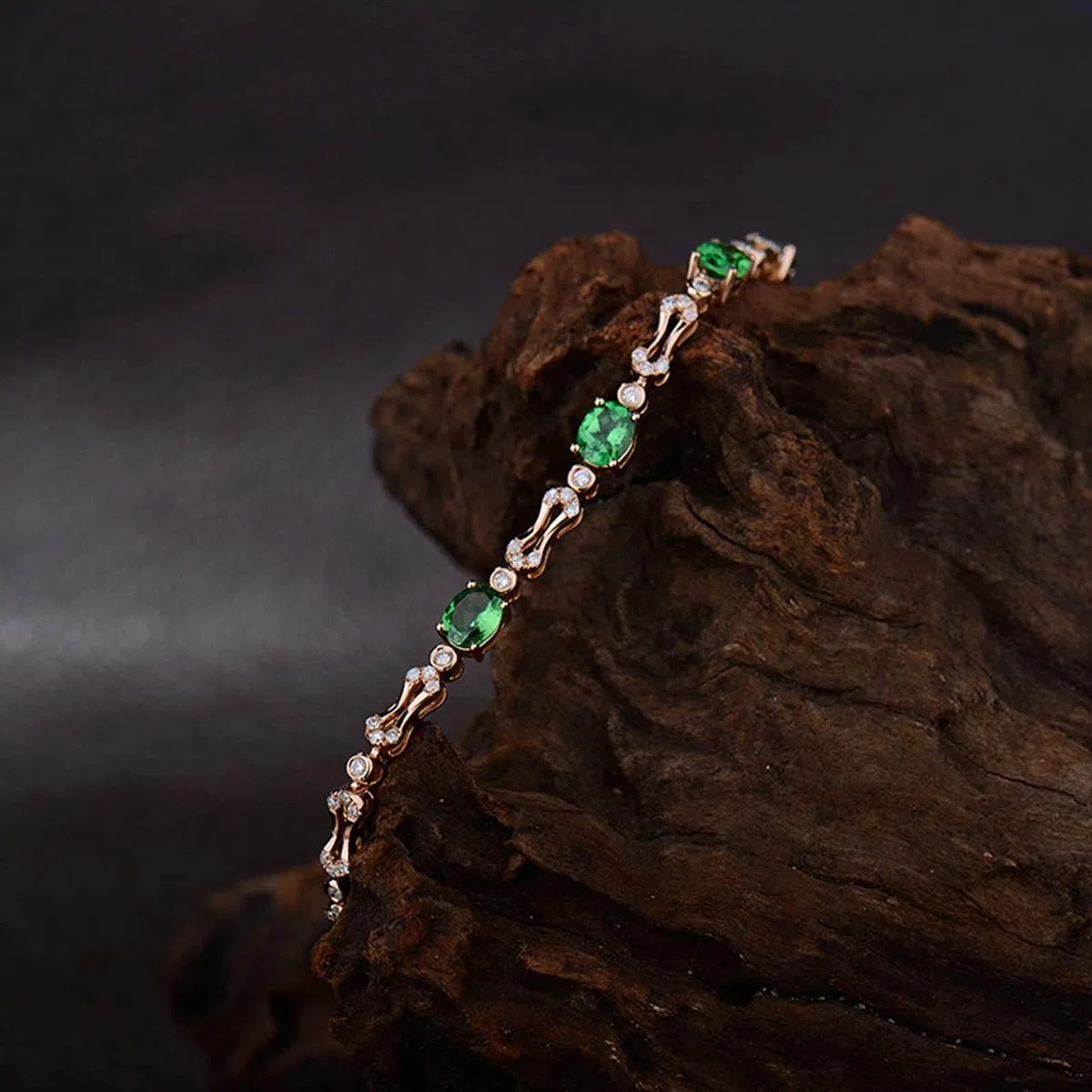 Pulsera para Mujer de Oro Rosa 9 Kilates / 14 Kilates / 18 Kilates, Oval con Tsavorita de 1,77 ct y Diamante de 0,62 ct, Cadena 16 CM, Pulseras de Mujer de Oro Rosa Verde