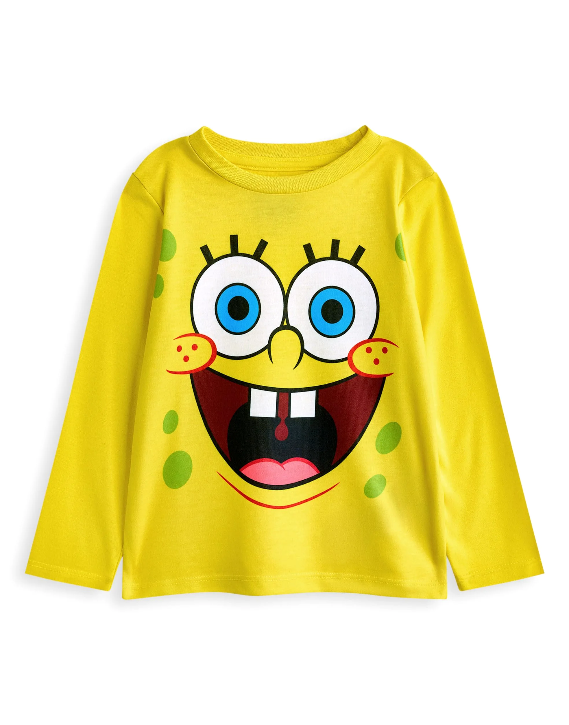 SPONGEBOB SQUAREPANTS Conjunto de Pijama para niños, Paquete de 2 | Camiseta de Manga Larga con gráfico de Personaje en Amarillo y Azul para niño y Pantalones de Pijama de Pernera Larga