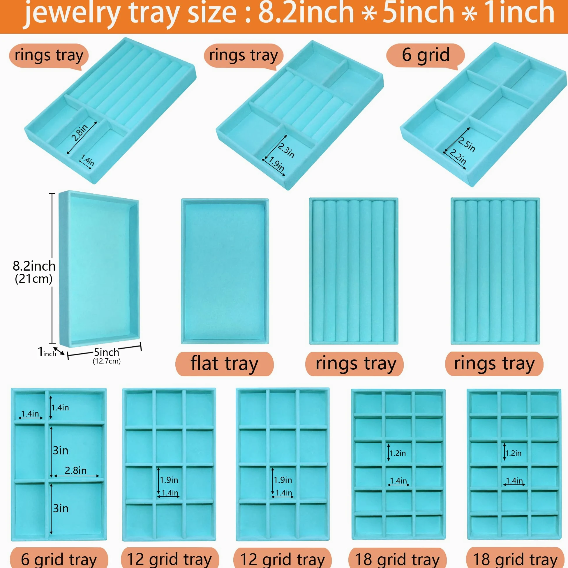 12 bandejas de terciopelo para joyas, organizador de joyas, collares, pulseras, pendientes, anillos, broches, relojes, color azul