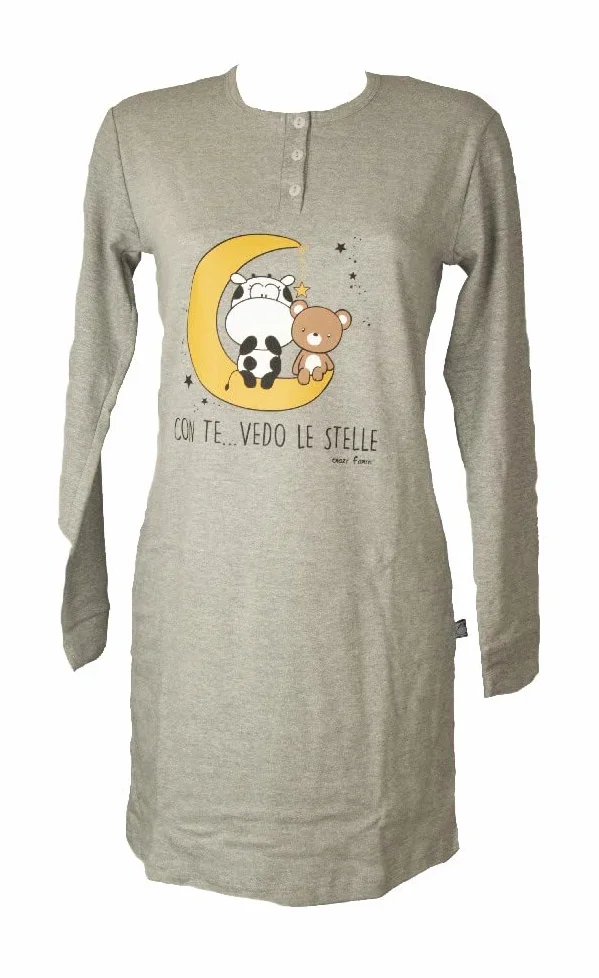 CRAZY FARM camisón de Mujer sobre Talla grande algodón Interlock Invierno Cuello tunecino artículo 15787, 2485 Stars Grey, XXL
