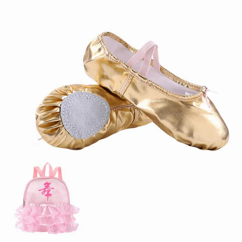 MNSSRN-MM PU Cuero Zapatos Brillantes de Baile, Suave, Ligero y cómodo para el Escenario de Funcionamiento Zapatos de Baile de la Danza de Vientre de Ballet para niños,Oro,32