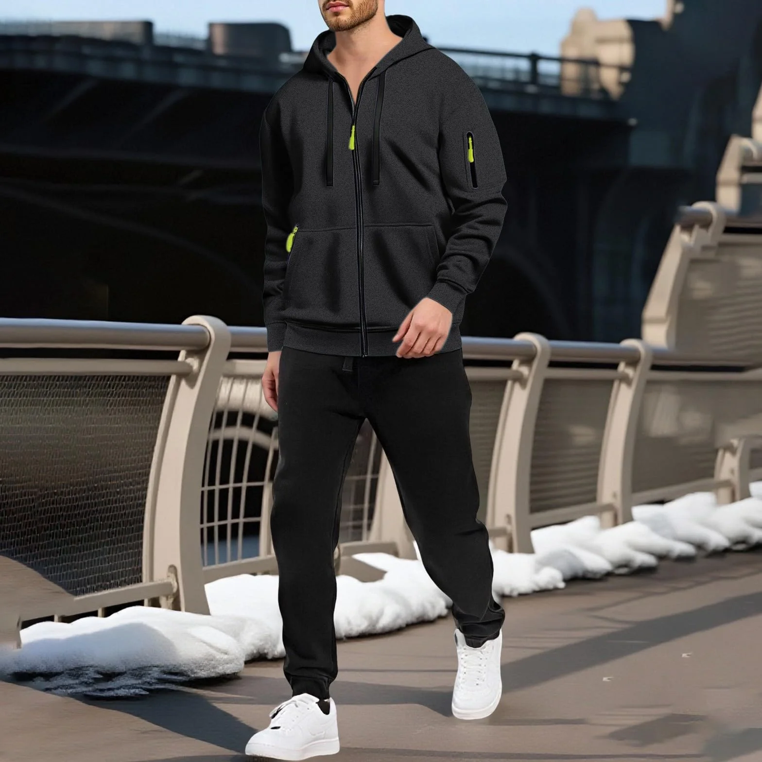 MJGkhiy Chándal completo de invierno para hombre, sudadera con cremallera y capucha, dos piezas, sudaderas, chaqueta y pantalón, conjunto Tracksuit chándal, ropa deportiva, chándal afelpado, completo