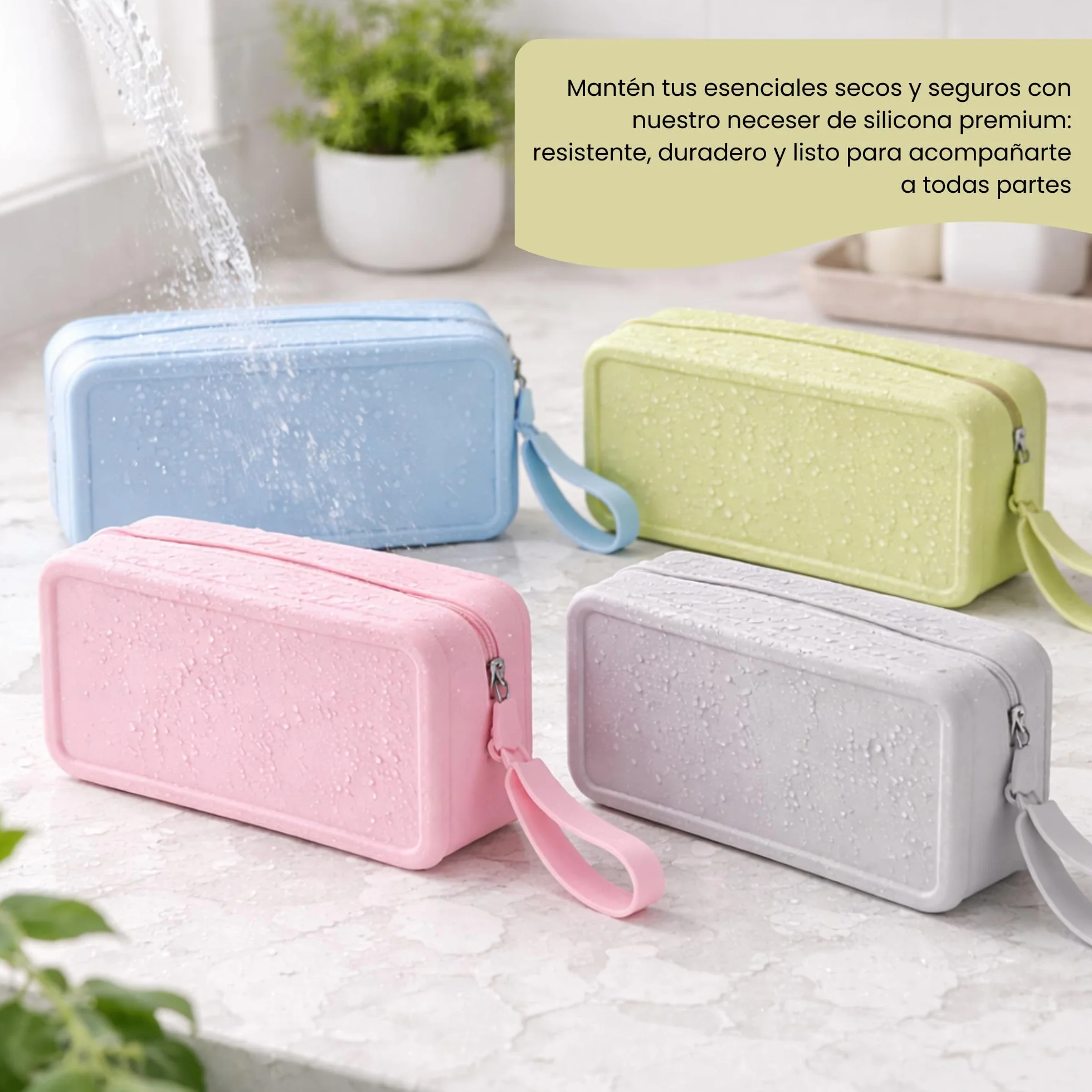 Neceser de Viaje, Gimnasio, Playa de Silicona Impermeable Antifugas – Bolsa para Líquidos de Cabina (Avión) – Flexible y Resistente para Cosméticos y Aseo 9.3x7x18.3cm (Verde)