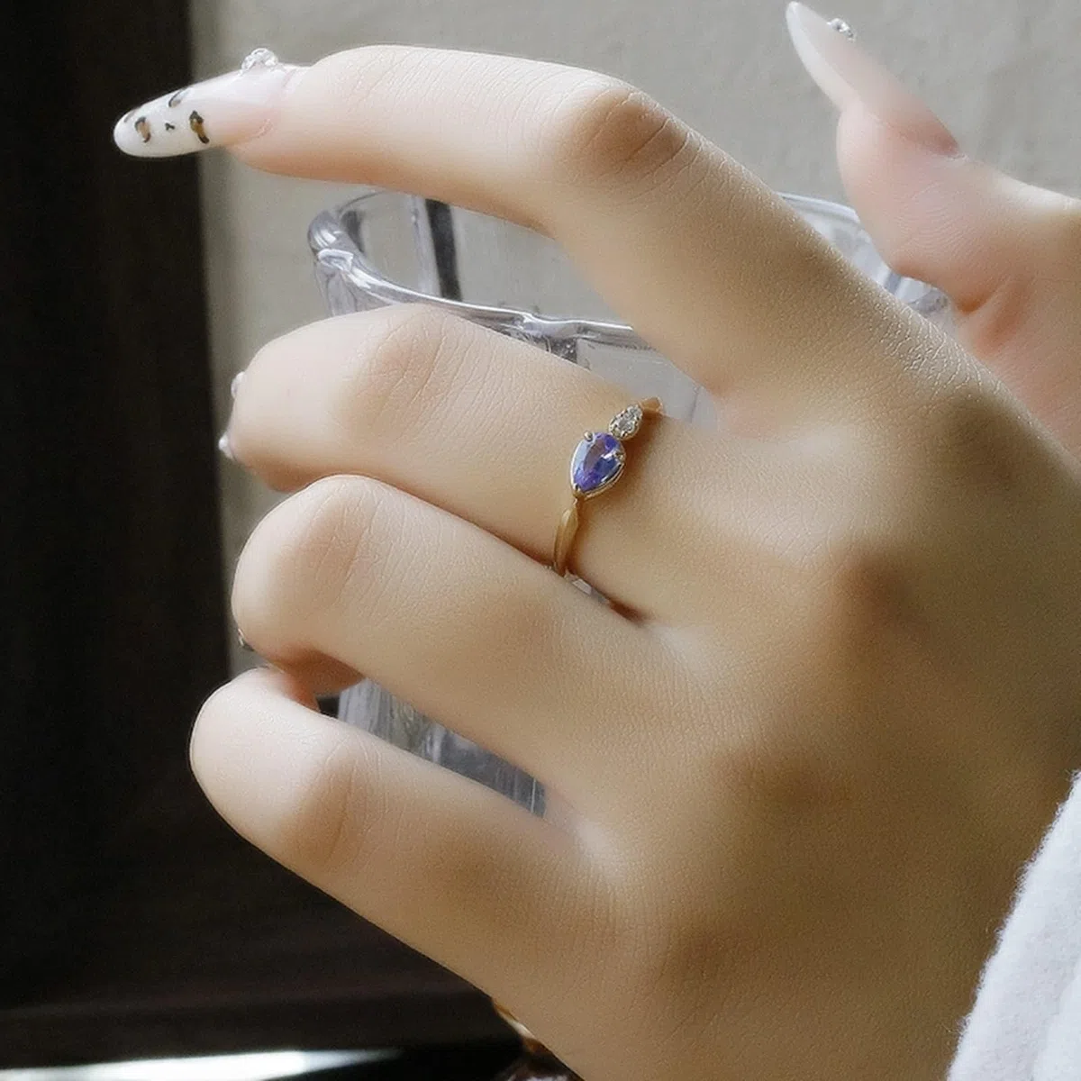 Alianzas de boda 9 K/14 K/18 K oro con gotas azul lila tanzanita lágrima anillos de boda