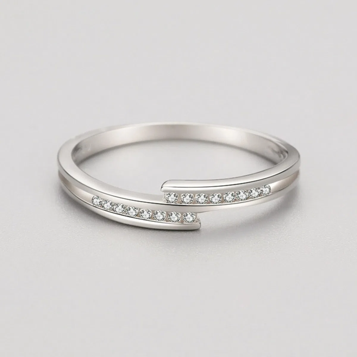 Anillo de compromiso geométrico, plata con corte redondo, diamante platino 950, talla 45 (14,3)