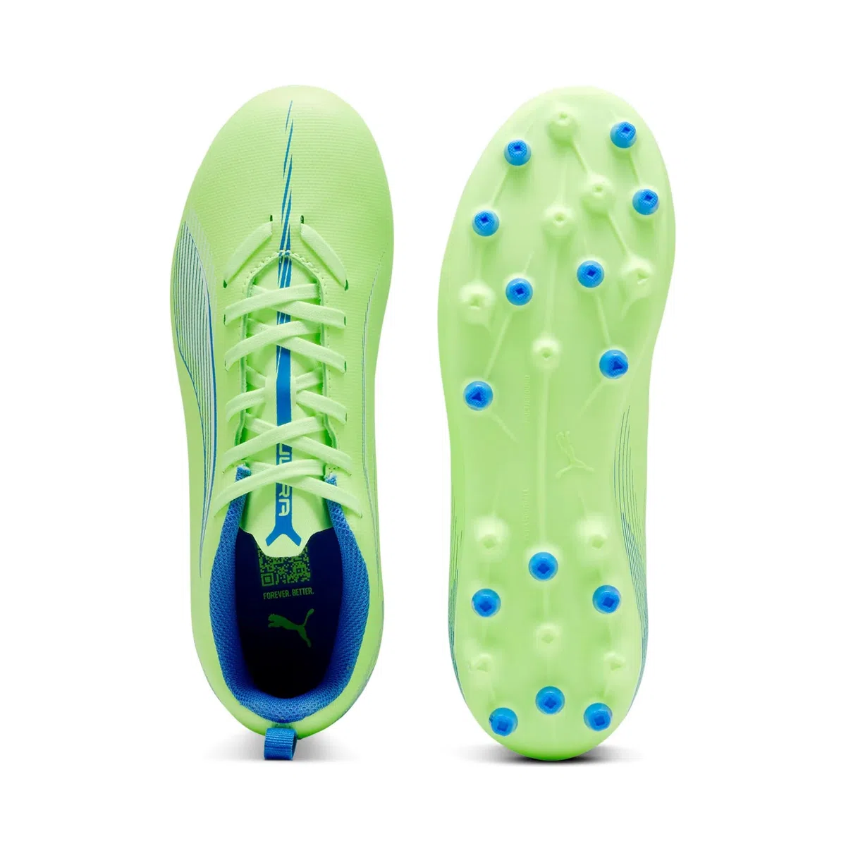 Puma Unisex Youth Ultra 5 Play MG JR Soccer Shoe, Fizzy Apple-Puma White-BLUEMAZING, 33 EU