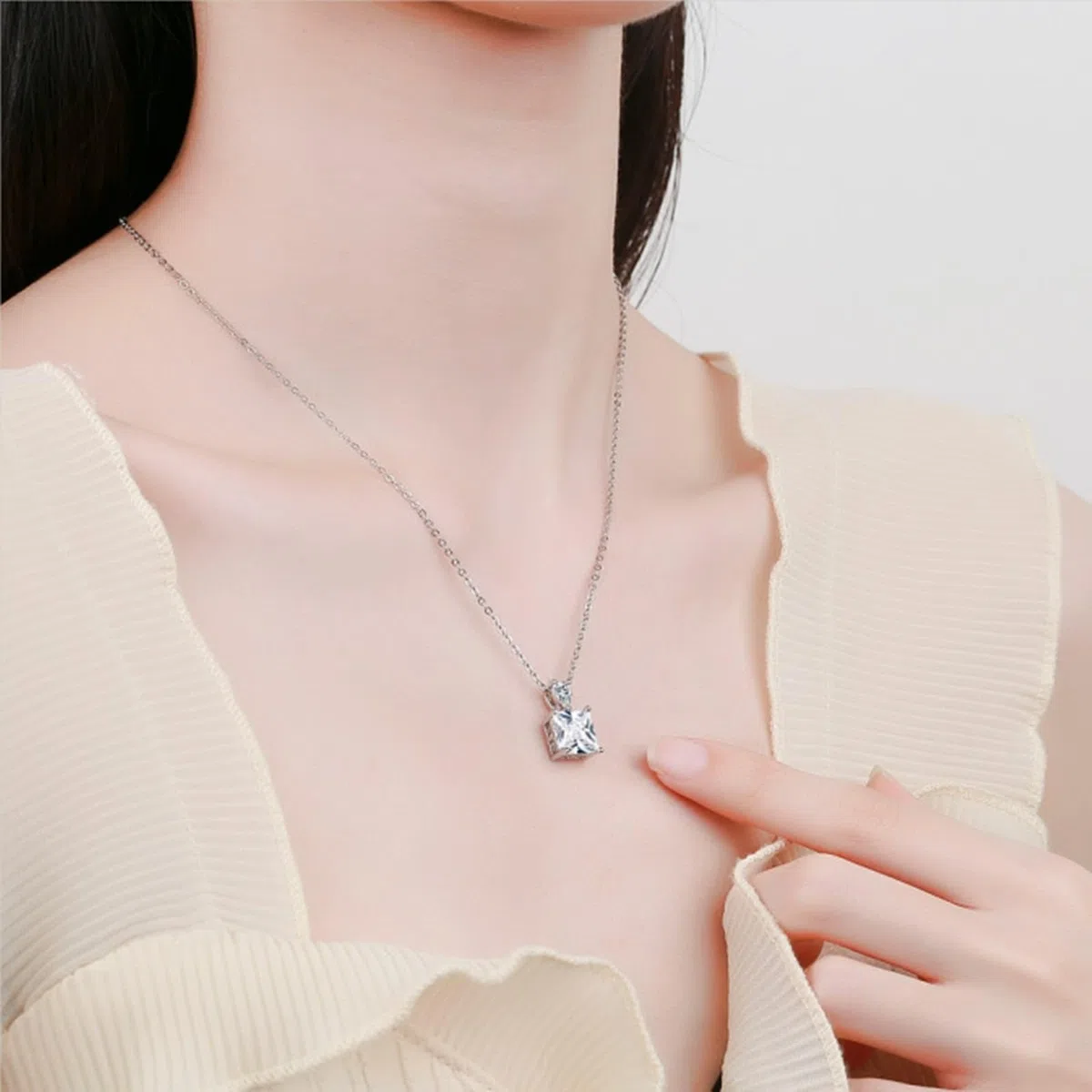 KnSam Cadena de oro auténtico para mujer de oro blanco de 18 quilates 750, collar clásico con laboratorio creado con diamante de corte cuadrado, cadena para mujer Au750 oro, plata, 45 + 5 cm