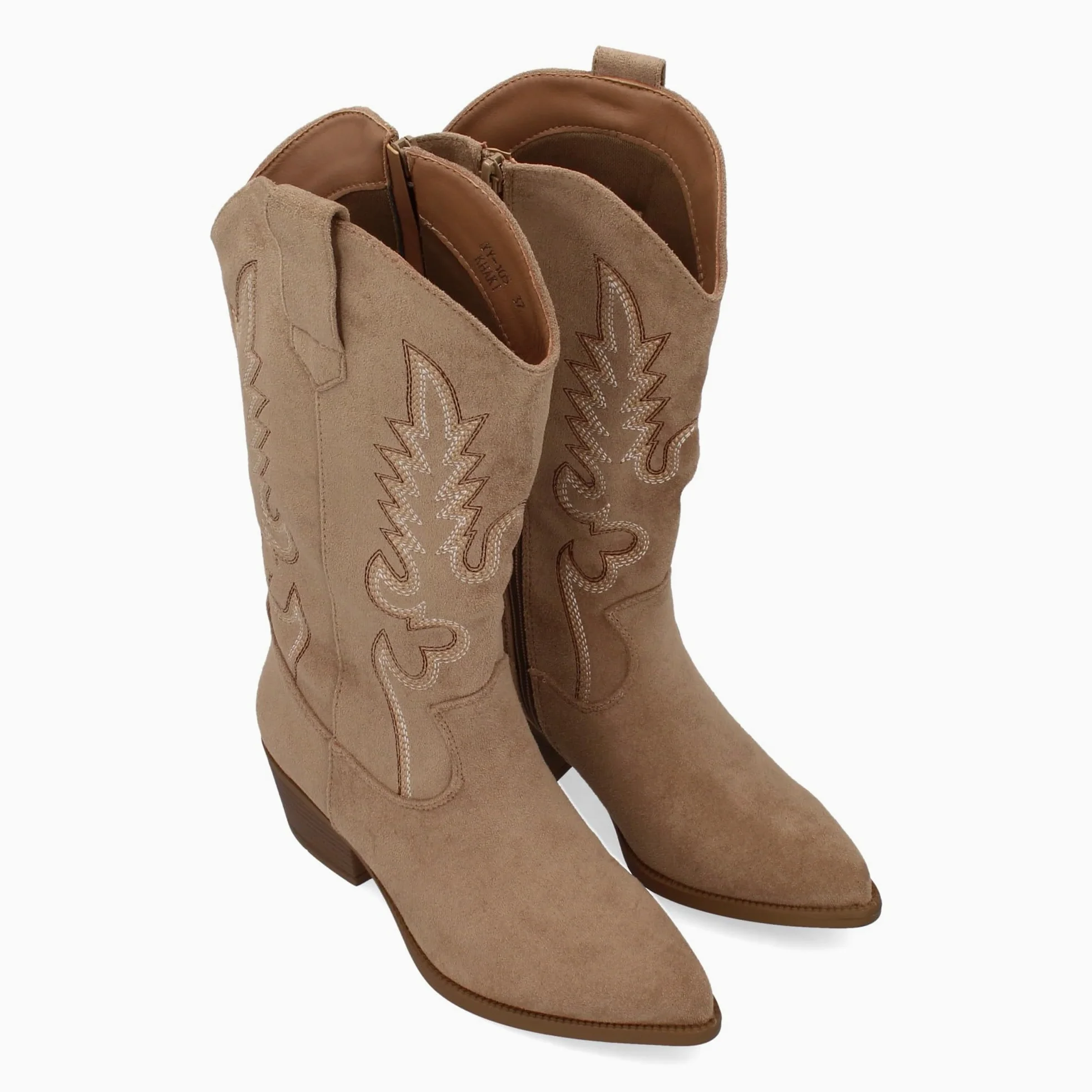 Botas de Mujer Estilo Cowboy, Tacon bajo, comodas y Elegantes. Diseno de Cana 32 cm Bordada Look Casual o de Fiesta, Ideales para Otono Invierno