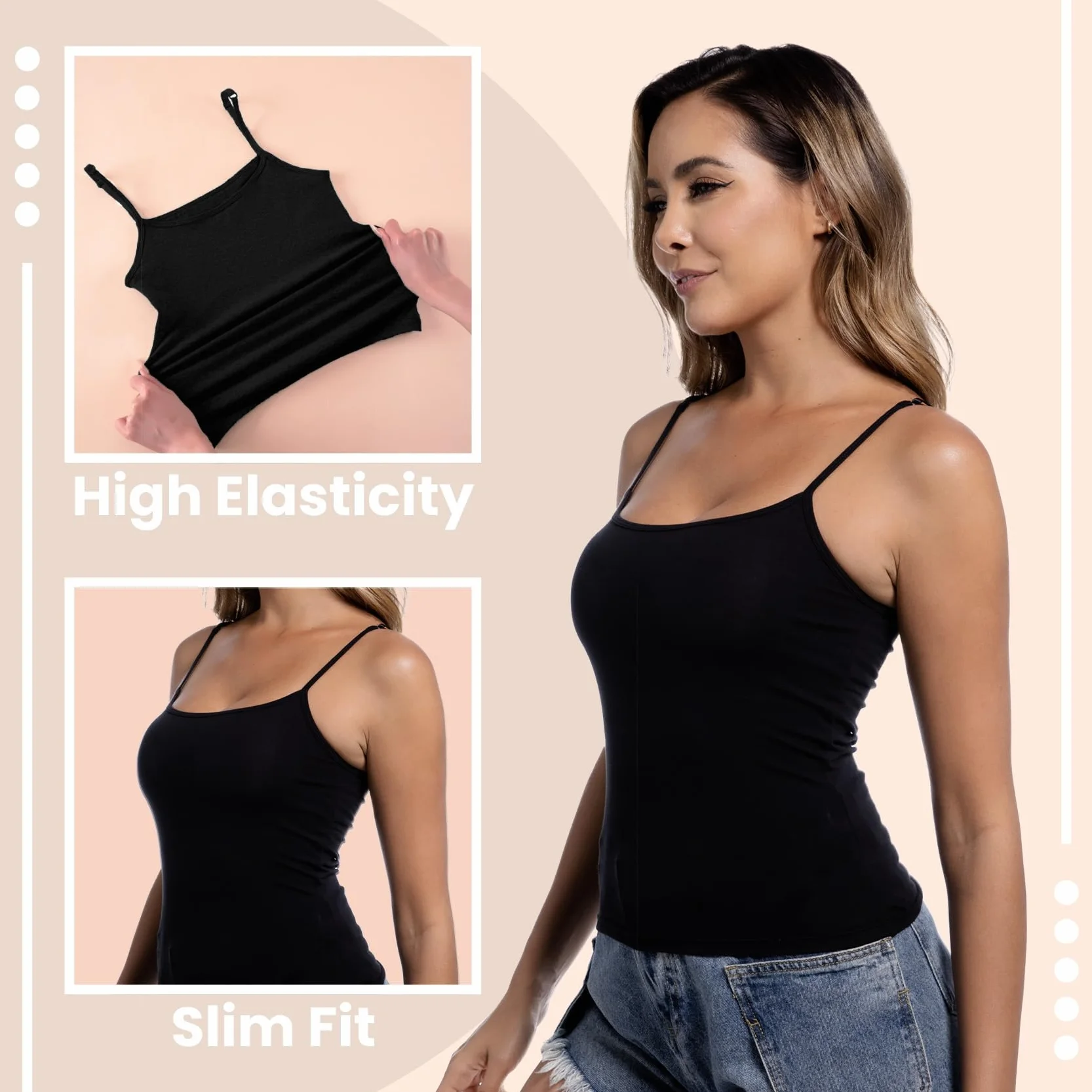 Camiseta de Tirantes Básica de Algodón para Mujer con Tirantes Ajustables sin Mangas Chaleco de Verano Suave y Ligero Ajustado y Casual Disponible en Pack de 3