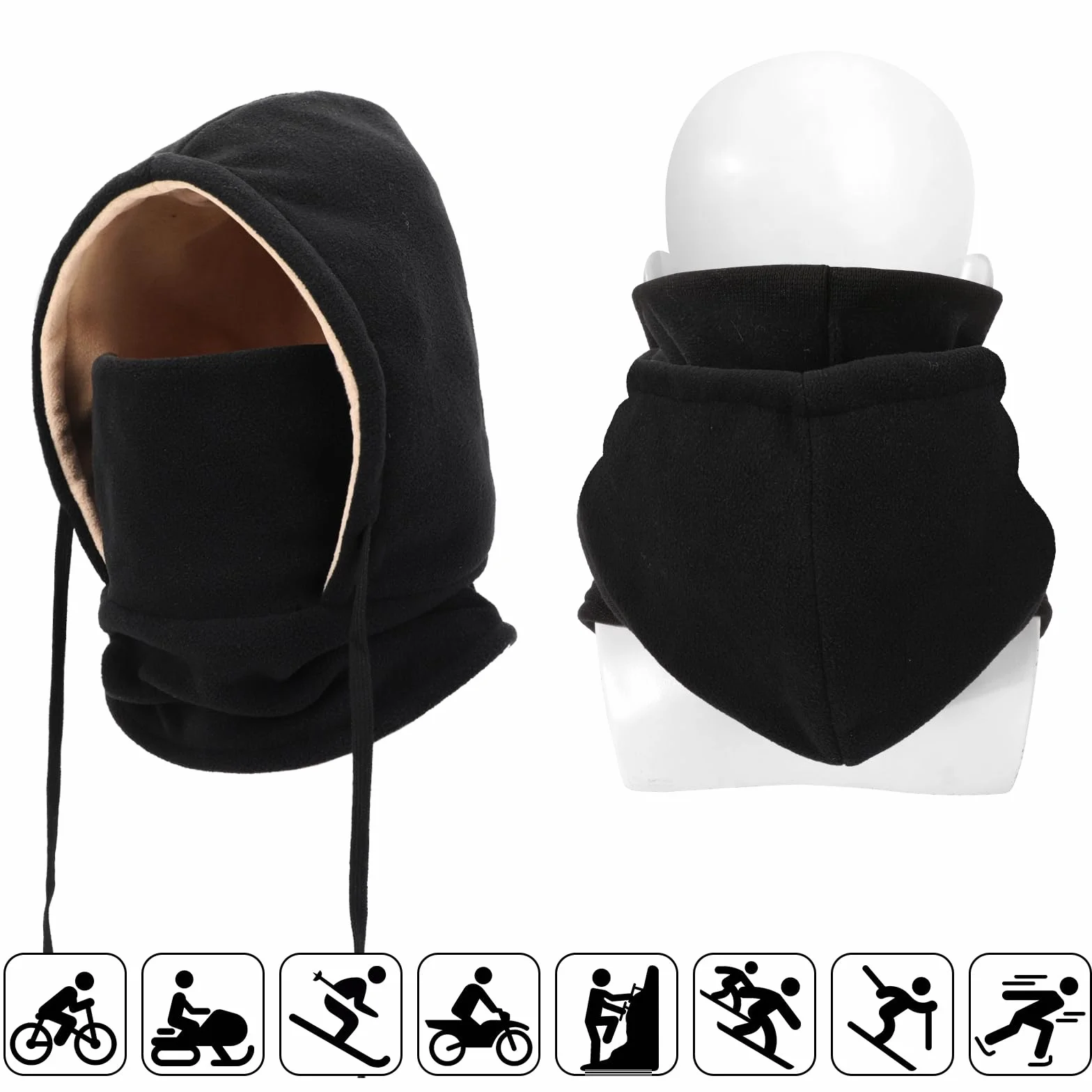 TAGVO Pasamontañas Invierno Capucha Polar Máscara de Esquí, Balaclava Termico de Forro Polar Multifuncional Pasamontañas de Ciclismo Capucha para Hombre y Mujer