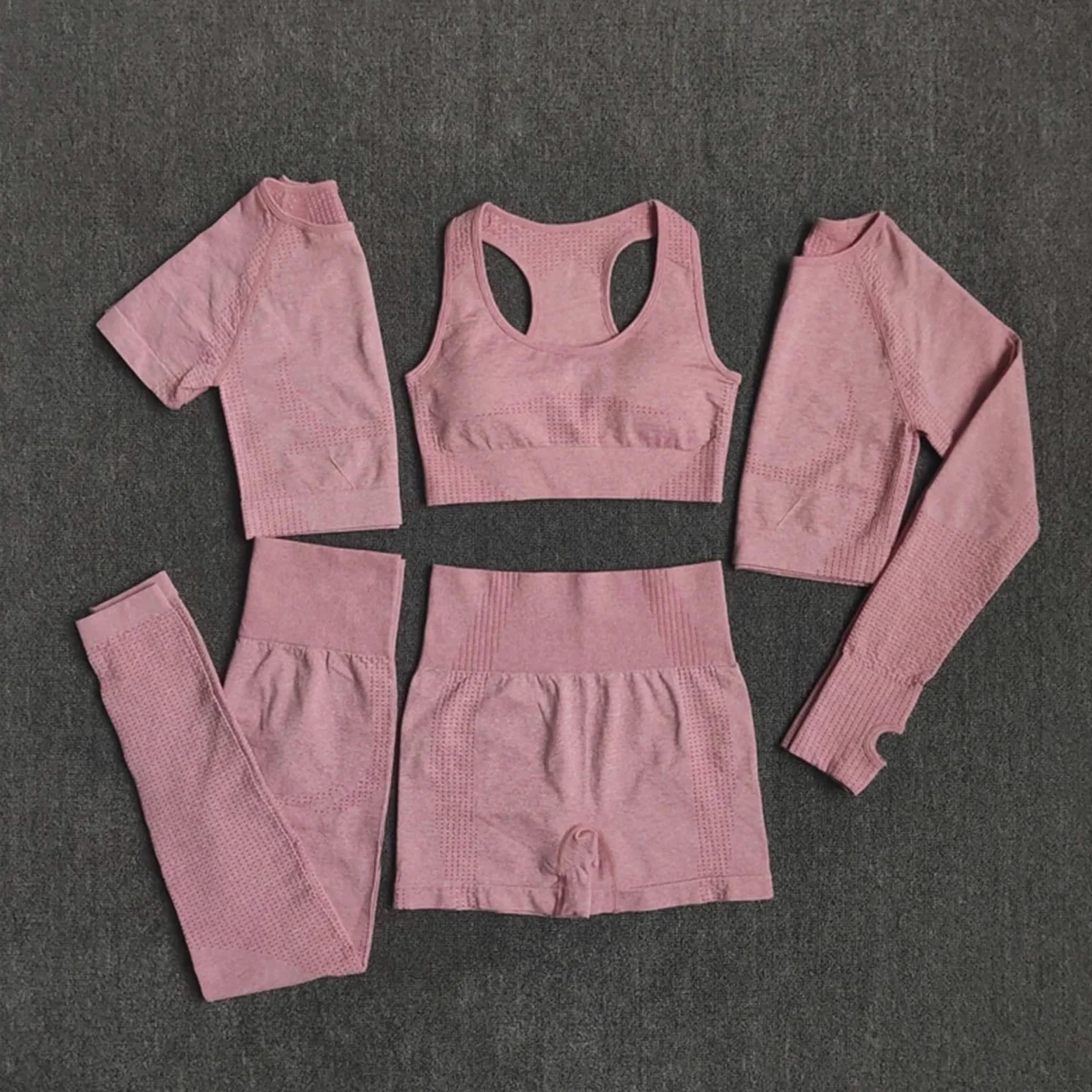 Conjunto de Yoga sin Costuras for Mujer, Ropa Deportiva Entrenamiento, Gimnasio, Top Corto Manga Larga, Mallas Cintura Alta, Trajes Deportivos, 2/3/5 Uds