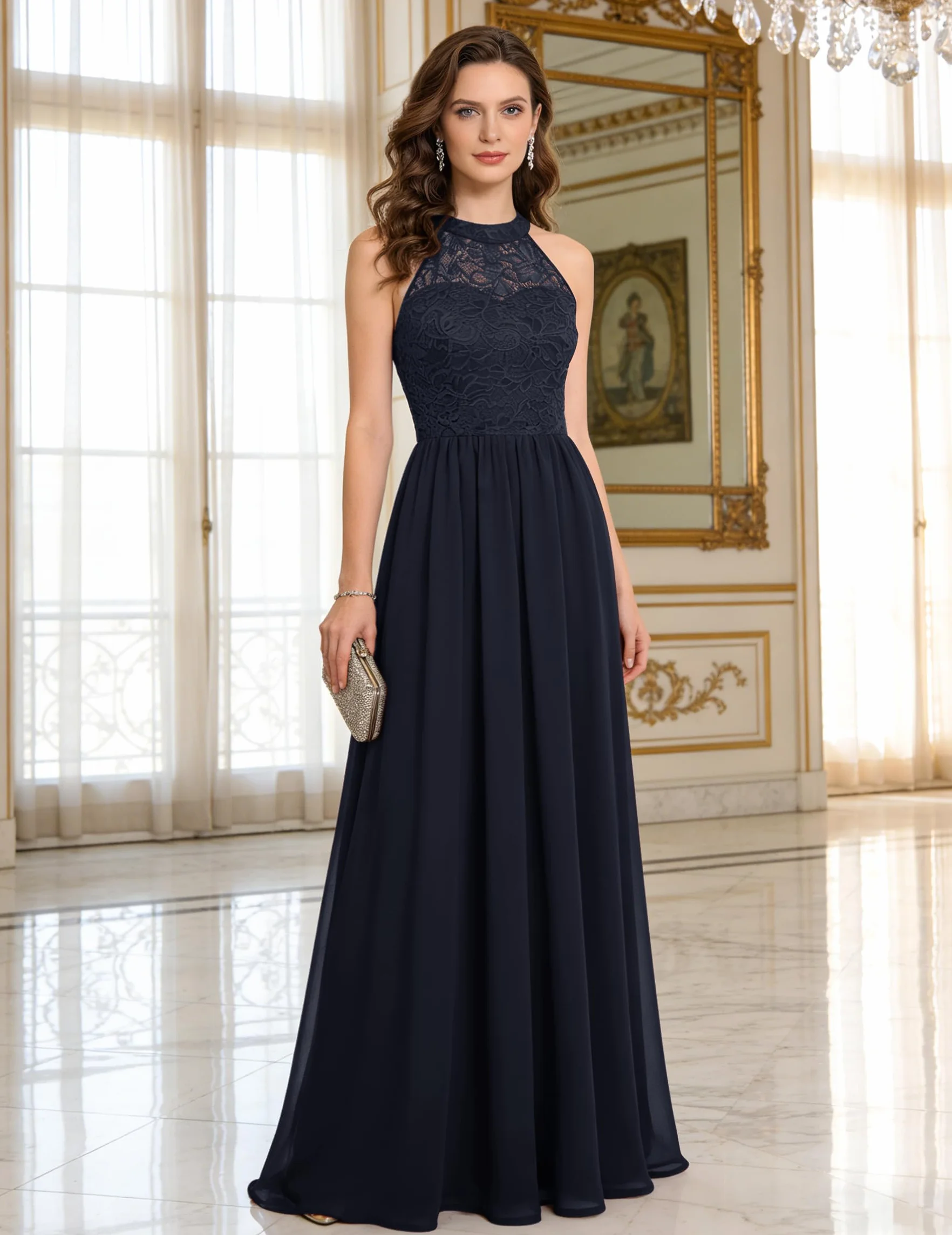 Wedtrend Vestido Largo de Dama de Honor Vestido Boda Fiesta Encaje y Gasa Elegante