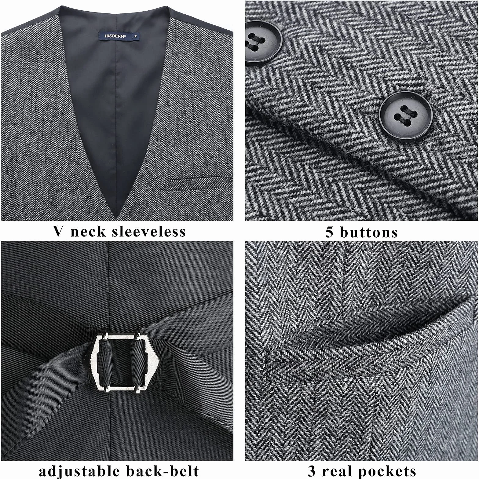 HISDERN Tweed Chaleco Lana Hombres Formal Chaleco Traje