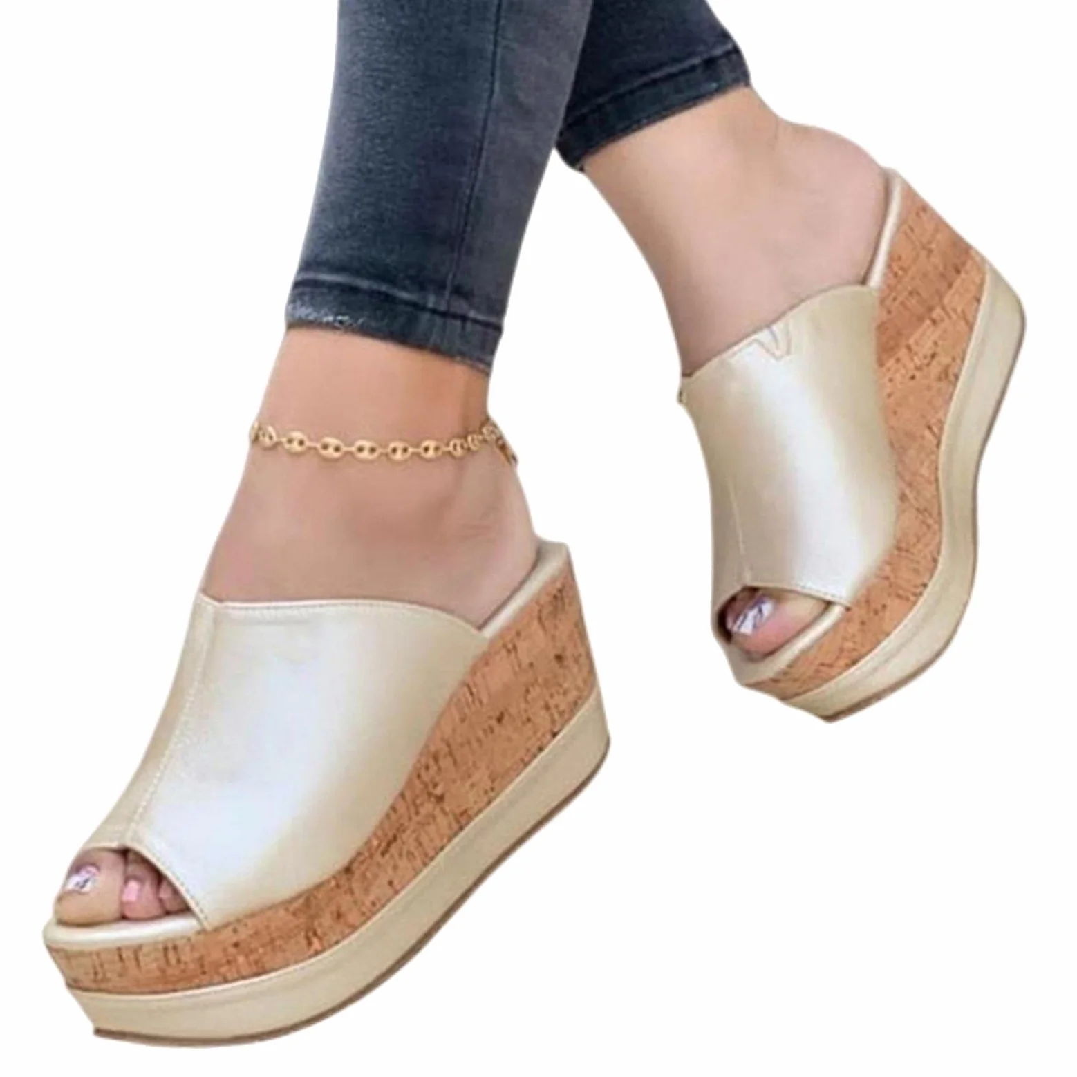 MOGSA Pantuflas de verano de verano con plataforma de tacón alto para mujer, zapatos de talla grande